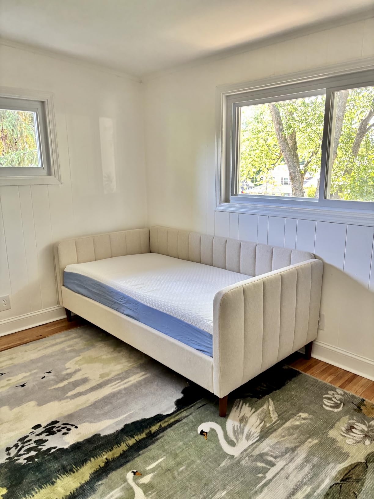 YUHUASHI Twin Size Upholstered Daybed with Wood Slat Support, Daybed Frame for Living Room, Bedroom, Guest Room, No Box Spring Needed (Ivory, Twin) customer photo 1