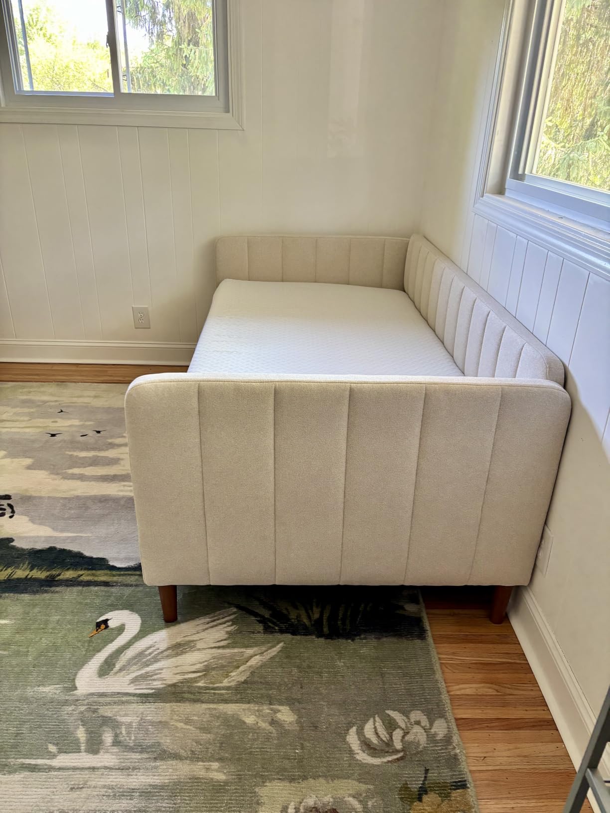 YUHUASHI Twin Size Upholstered Daybed with Wood Slat Support, Daybed Frame for Living Room, Bedroom, Guest Room, No Box Spring Needed (Ivory, Twin) customer photo 2
