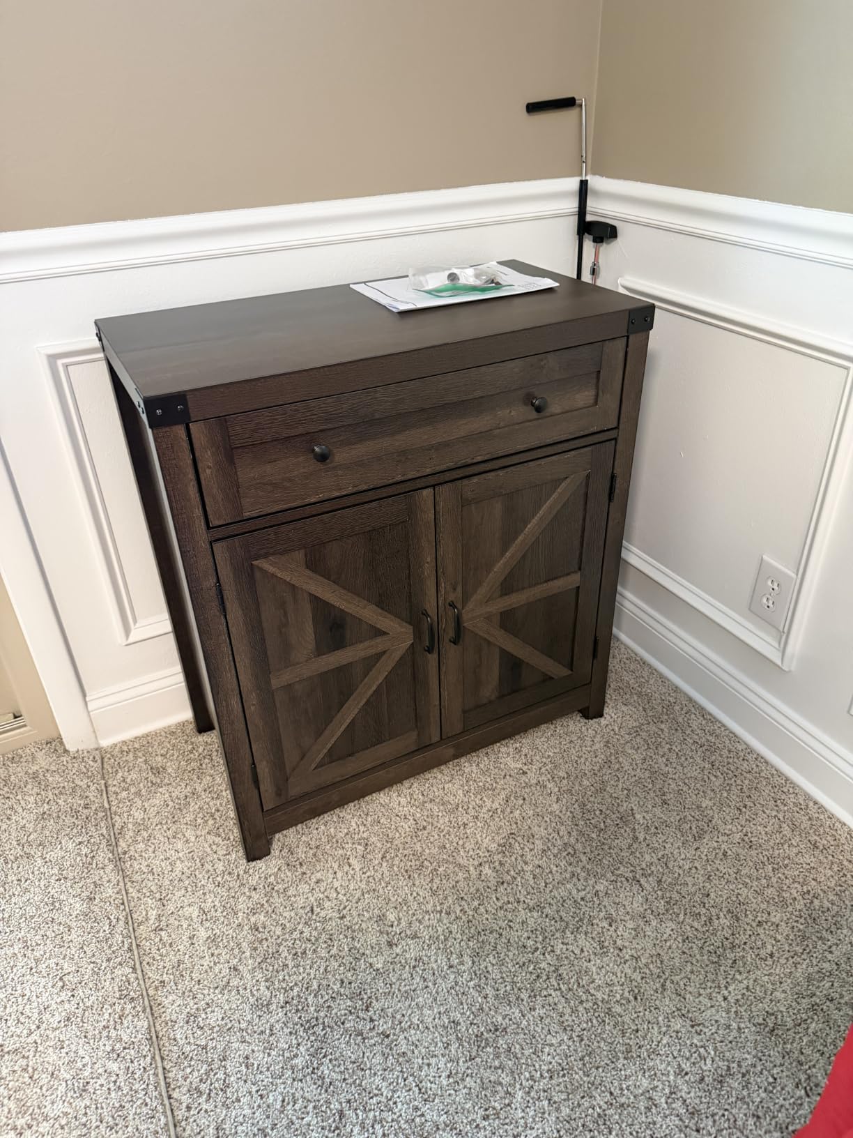HOSTACK Kitchen Storage Cabinet, Farmhouse Coffee Bar Cabinet, Dark Brown | Small Buffet Cabinet with Doors & Wide Drawer, Wood Sideboard Buffet, Entry Table w/ Adjustable Shelf for Dining Living Room customer photo 1