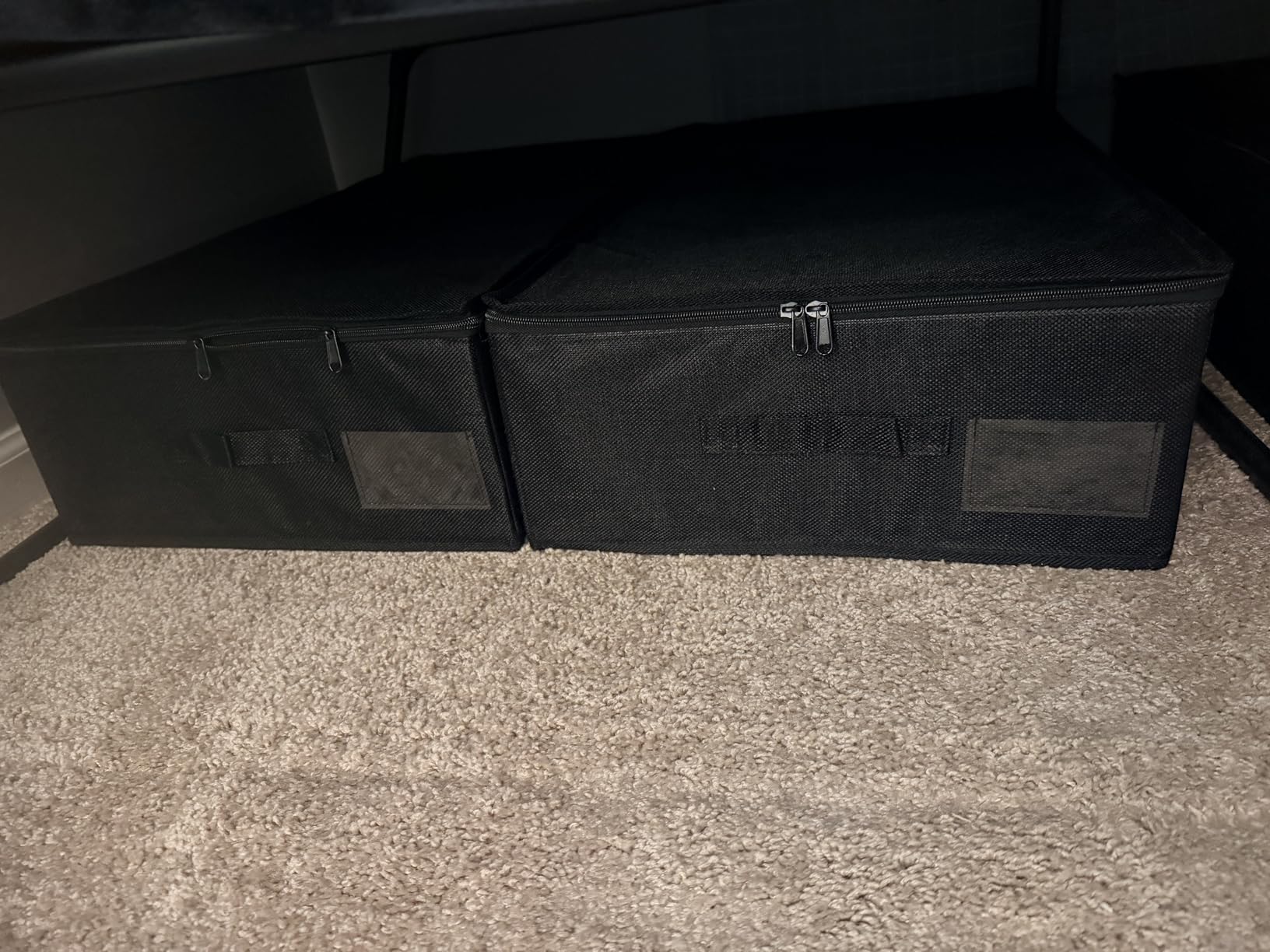 Under Bed Storage Container Bins 2 Pack, Low Profile Foldable Underbed Clothes Storage Organizer W/ Ultra Thick Fabric and Sturdy Bottom/Sides, Dual Zipper Storage Box for Dorm and Home 30x16x6.7