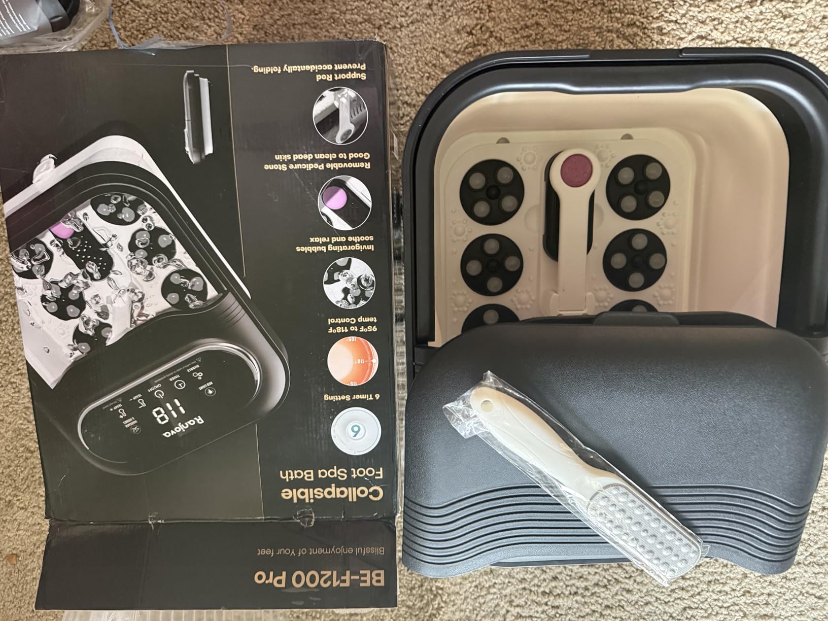 Ranjova Collapsible Foot Spa Electric Rotary Massage, Foot Bath with Heat, Bubble,Temp Control, and 24 Motorized Shiatsu Massage Balls, Pedicure Foot Spa Tub for Stress Relief (Black) customer photo 1