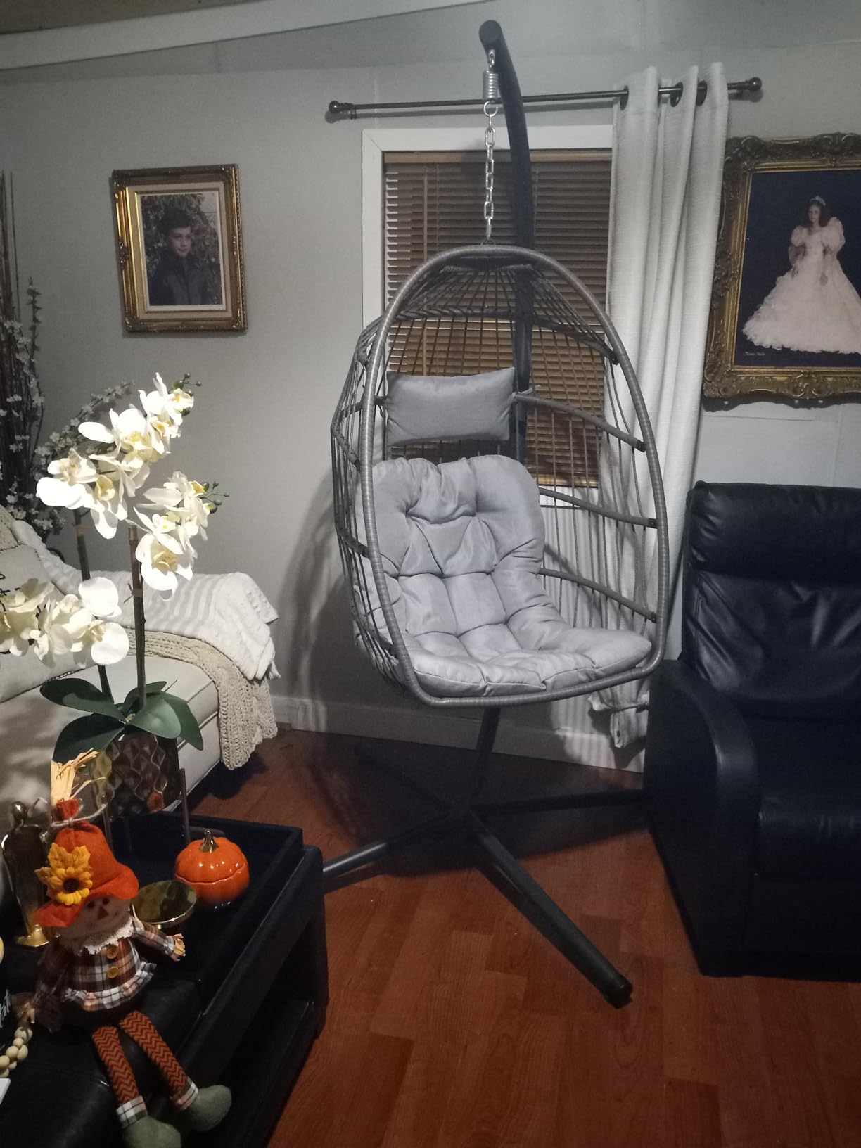 LEYCAY Hanging Egg Chair with Stand, Outdoor Indoor Swing Egg Chair with Cushion, Wicker Hammock for Patio, Bedroom 350 LBS Capacity-Dark Grey customer photo 2