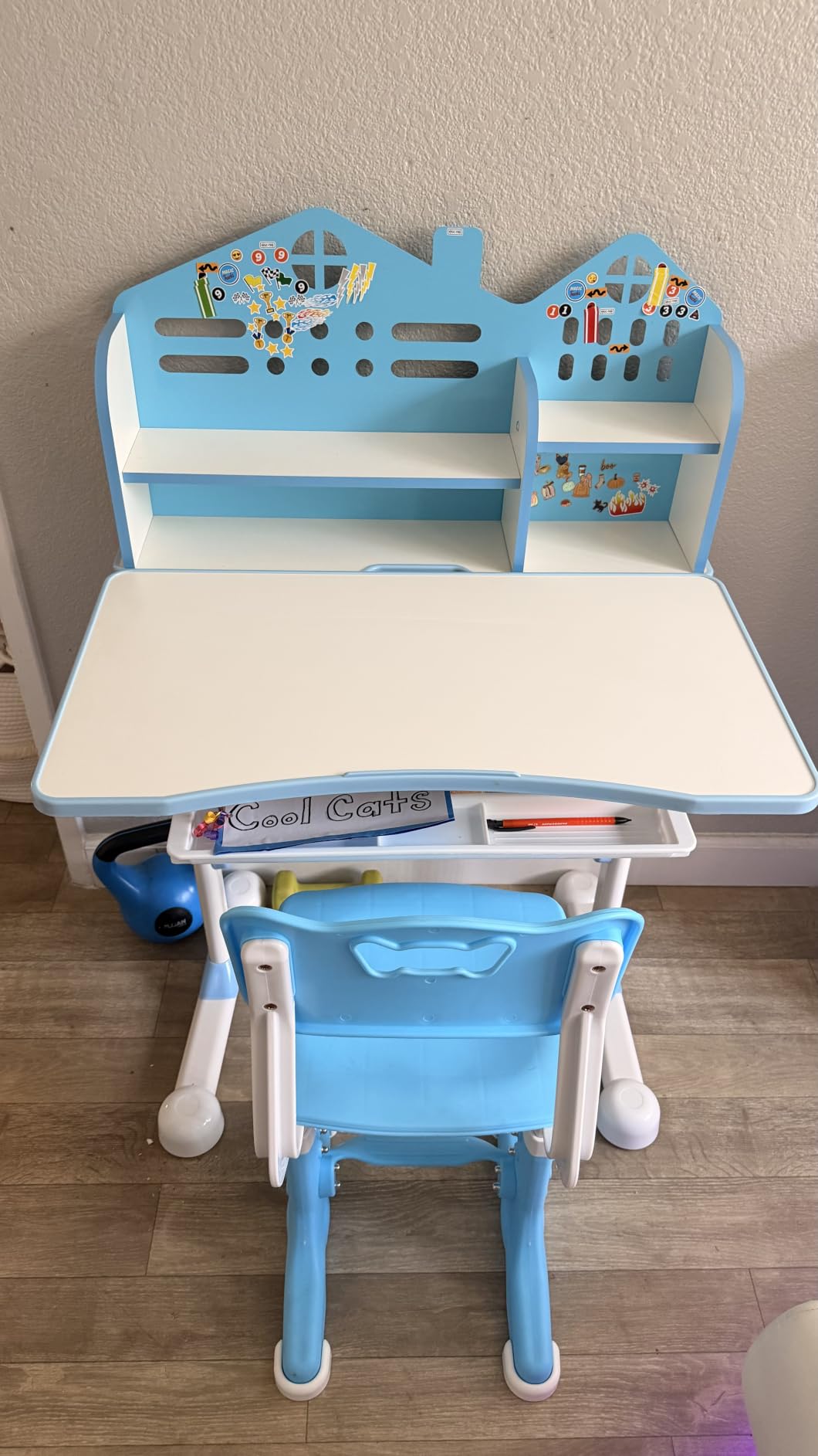 Kids Desk and Chair Set, Height Adjustable Child's School Study Writing Tables, Kids Desk with Bookstand and Storage Drawer customer photo 1