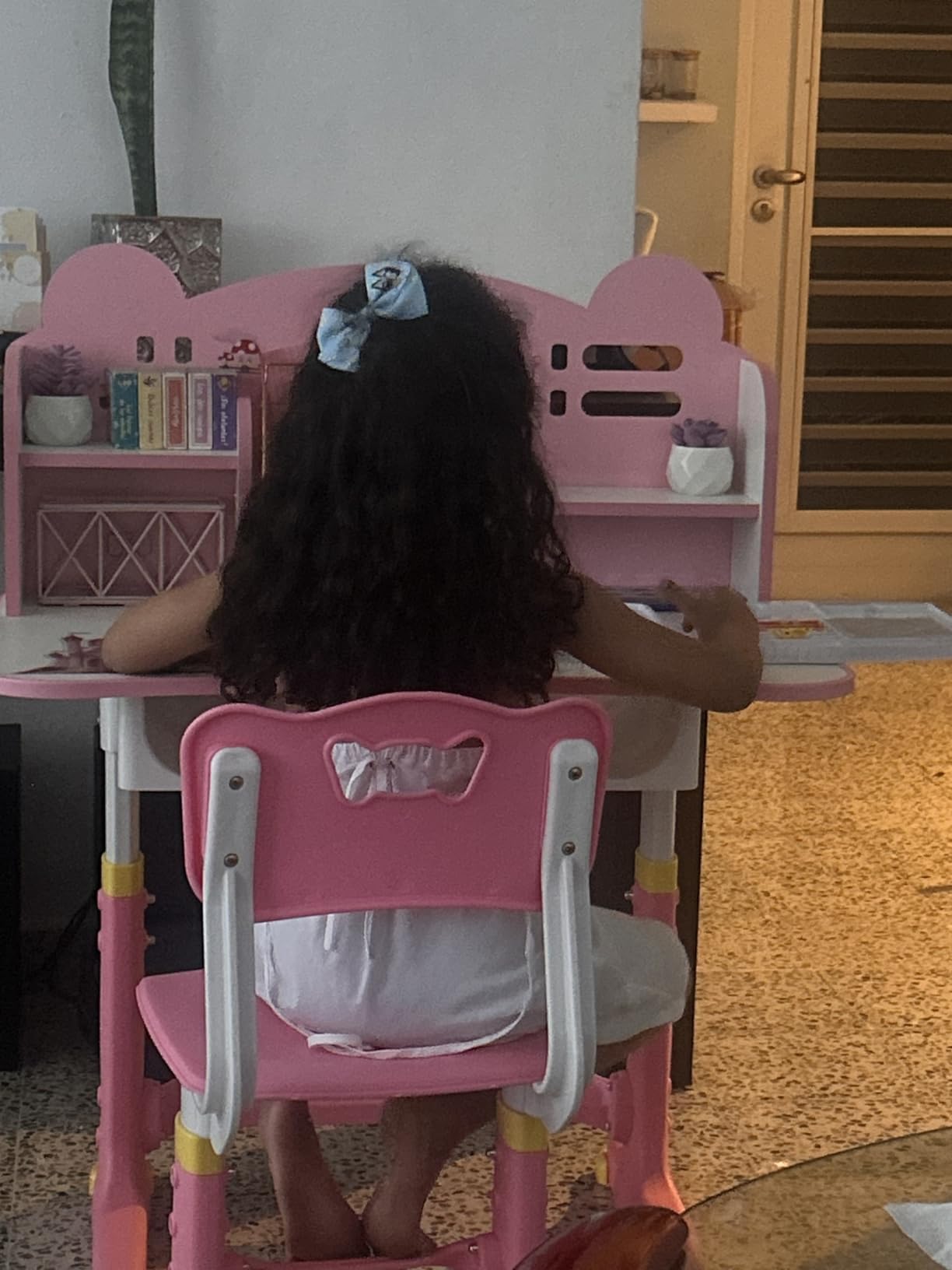 Kids Desk and Chair Set, Height Adjustable Child's School Study Writing Tables, Kids Desk with Bookstand and Storage Drawer customer photo 2