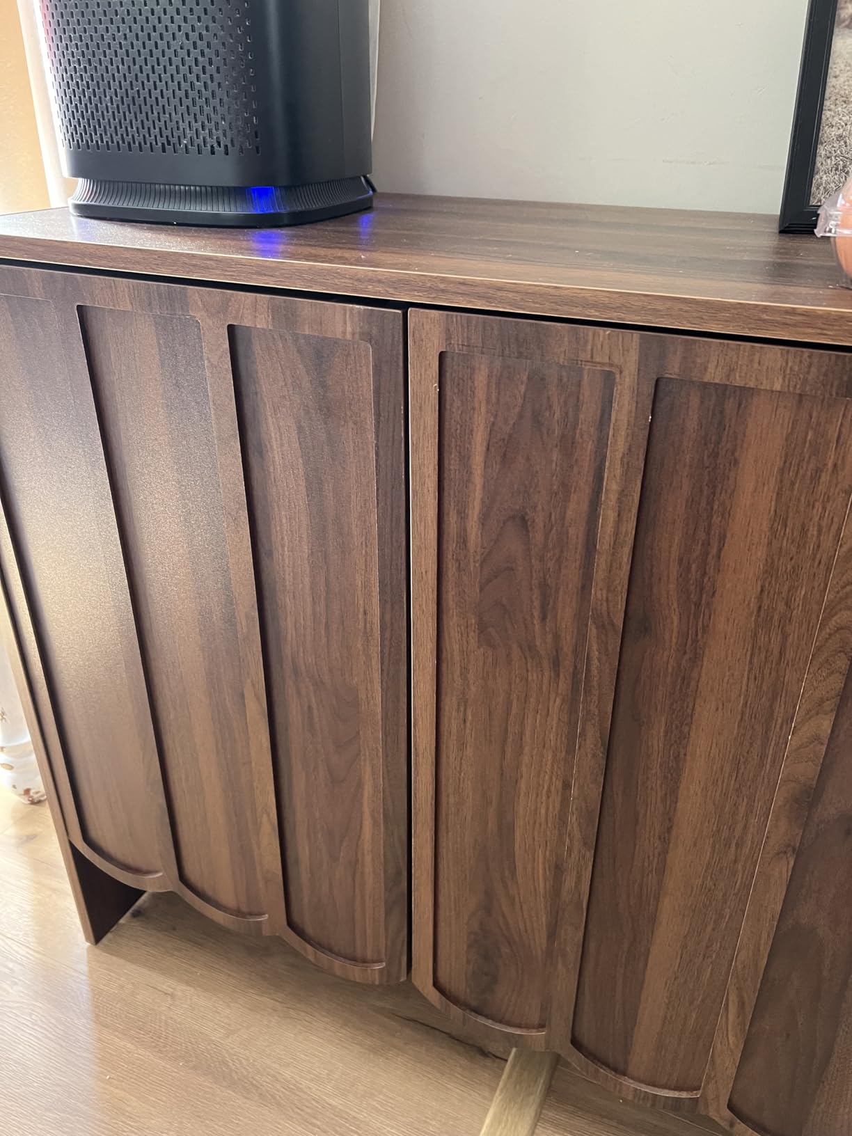 Sideboard Buffet Cabinet, Accent Storage Cabinets with 2 Doors, Farmhouse Wood Cabinet with Adjustable Shelves and Wave Panel for Living Room, Dining Room, Entry - Walnut customer photo 1