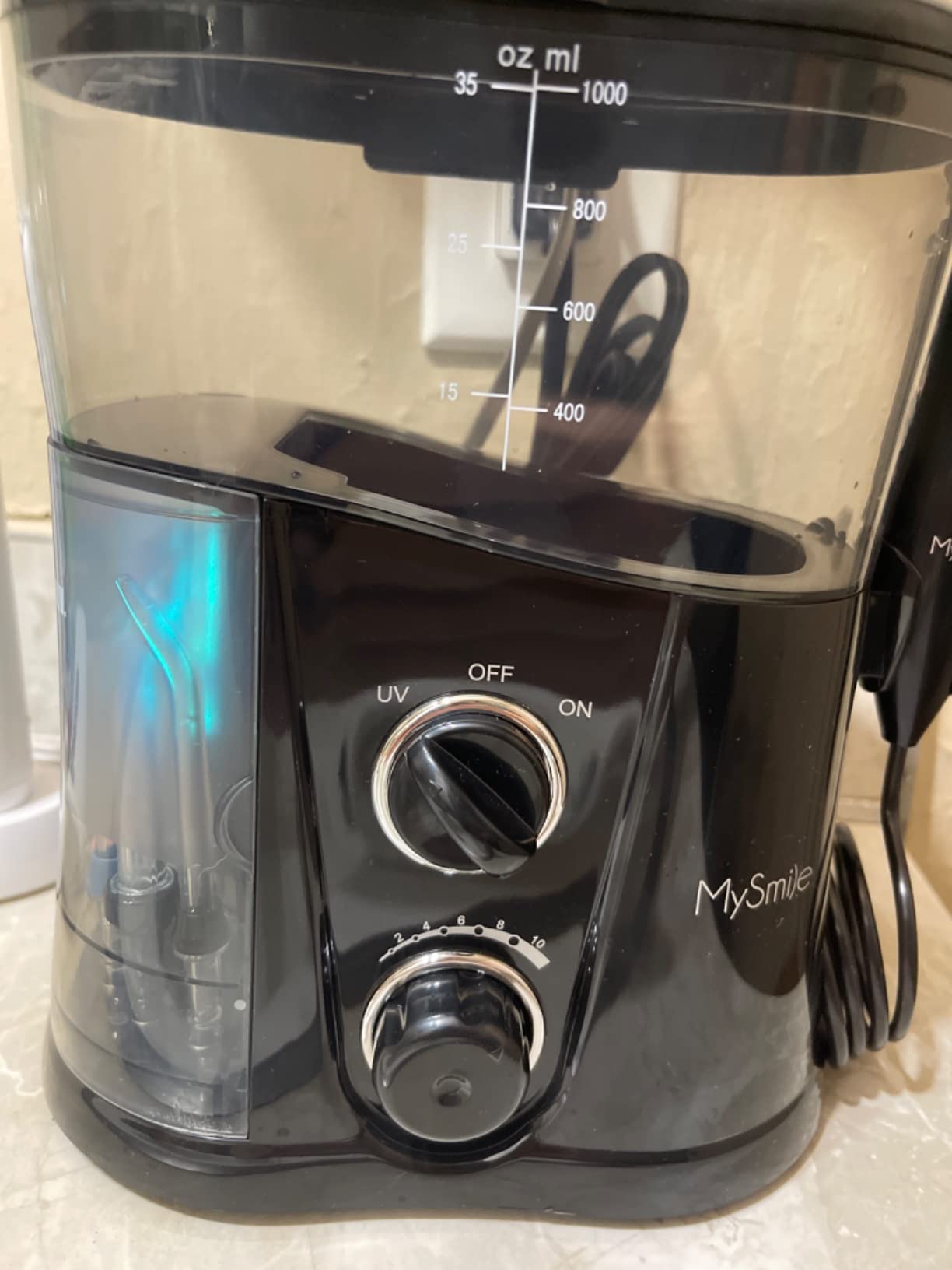 MySmile LP233 Pro UVC Sterilizable Countertop Water flossers for Teeth 800ML Digital Display Electric Oral Irrigator with a Water Filter 3 Modes and 6 Jet Tips (Graphite Grey) customer photo 1