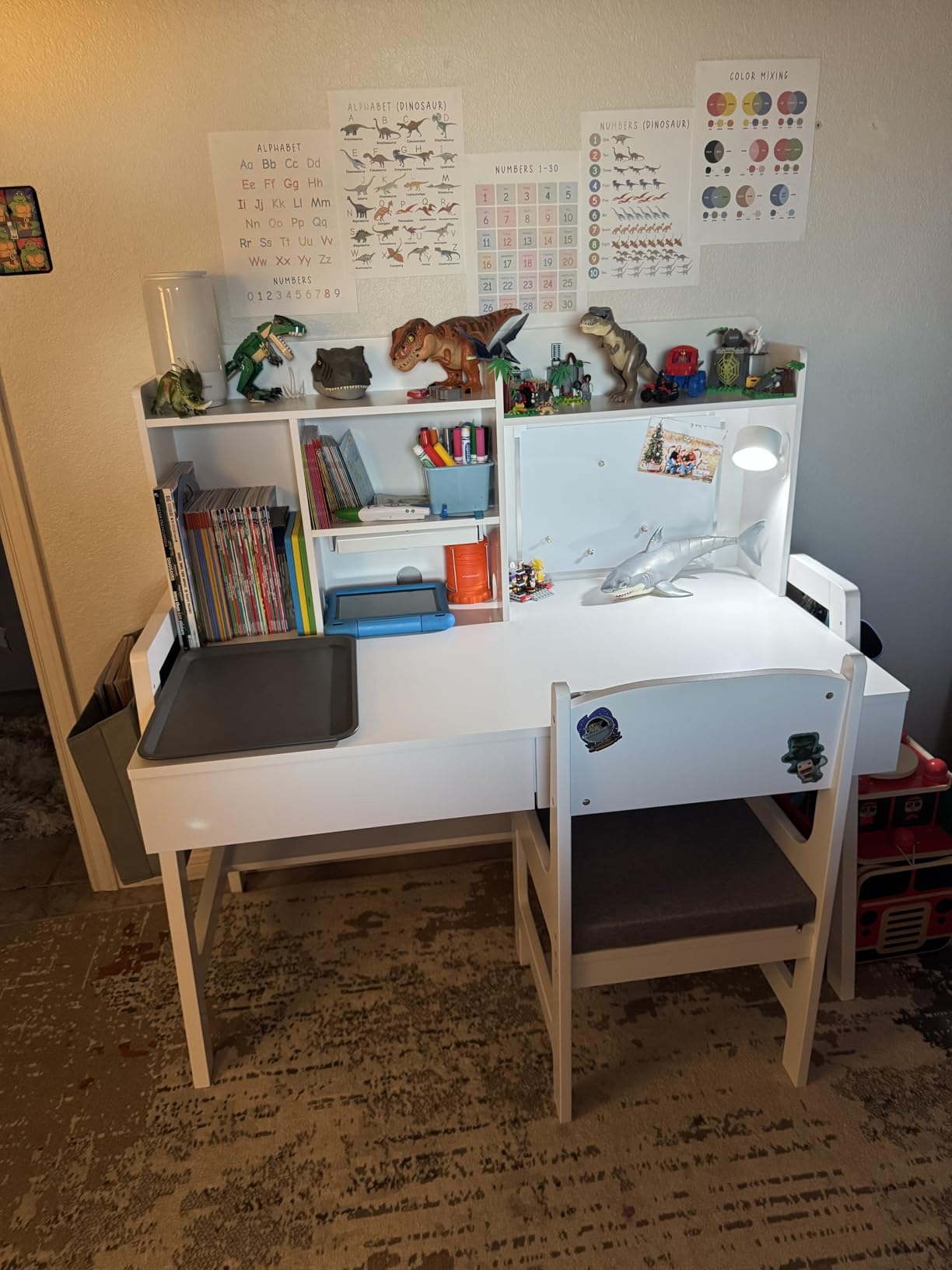 GDLF Kids Desk and Chair Set, Height Adjustable with Hutch, 2 drawers, whiteboard customer photo 2