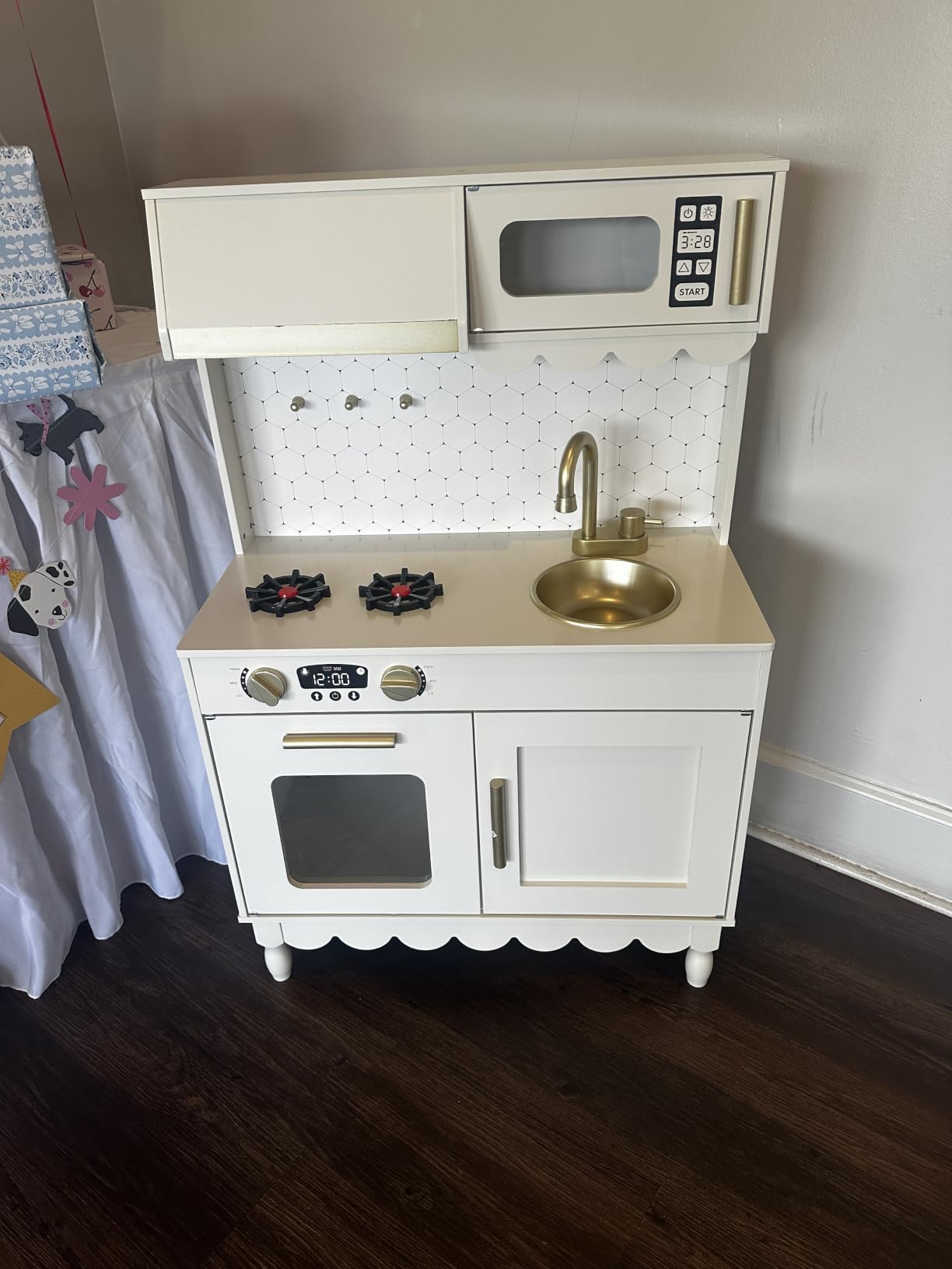 Best Choice Products Toddler Kitchen Playset, Wooden Cottage Kids Play Kitchen with 5 Accessories, Toy Storage, Scalloped Edge, and Pretend Play Microwave, Oven, Clicking Knobs - Cream customer photo 2