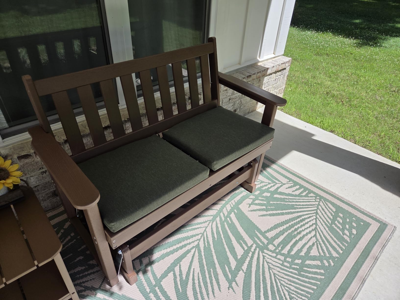 SERWALL 2 Person Patio Glider Rocking Chair, HDPE Material Weather-Resistant Swinging Bench for Outdoor Porch Garden, White customer photo 1