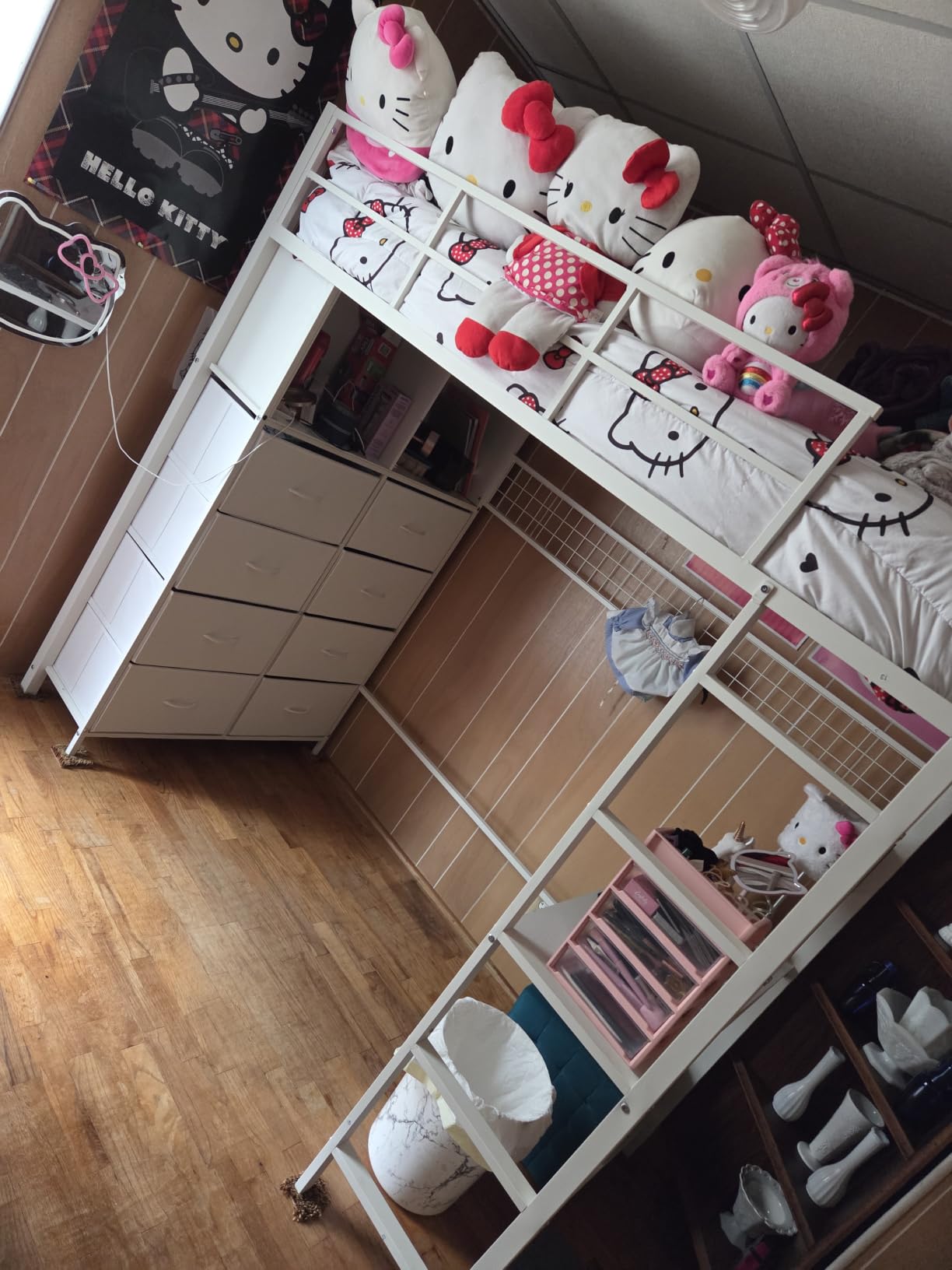ADORNEVE Twin Size Loft Bed with Desk, 8 Storage Drawers, LED Lights, White - Metal Kids Loft Bed with Charging Station, Storage Shelves, Safety Guard & Ladder, No Box Spring Needed customer photo 2