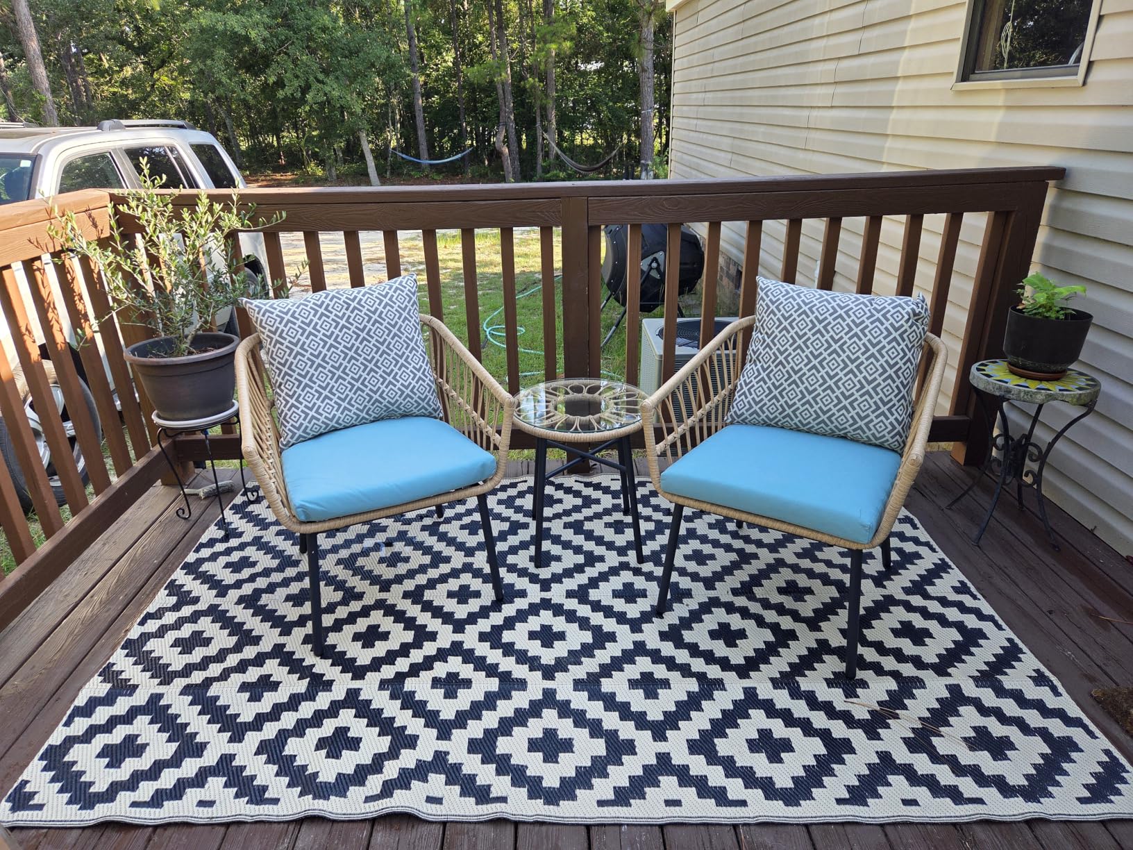 Smiry Outdoor Rug 5x8 ft Waterproof Reversible Boho Mat, Beige | Polypropylene Plastic Straw, Quick Drying, Lightweight Foldable, for Patio, Deck, RV Camping, Backyard and Indoor Outdoor Use customer photo 2