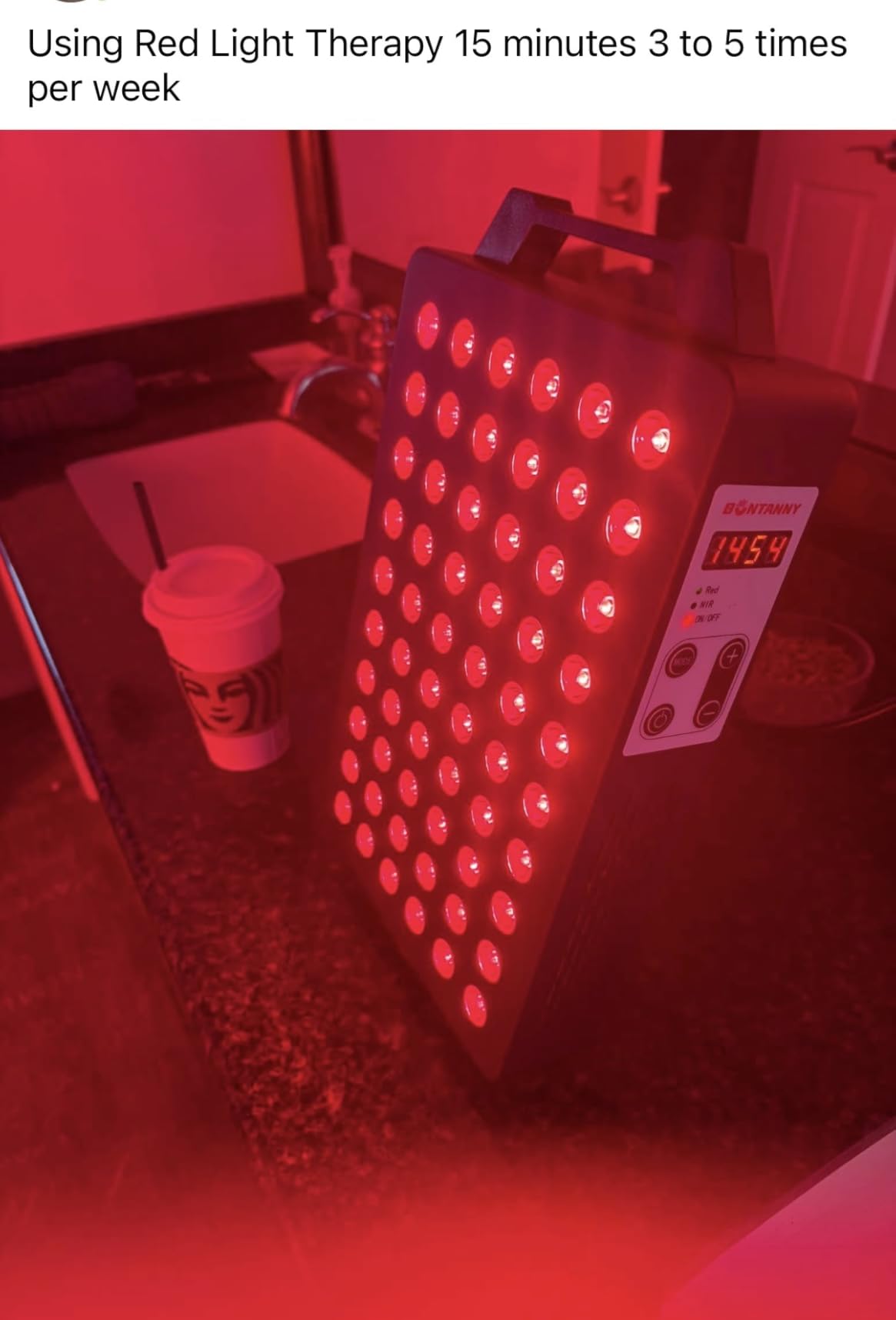 BONTANNY Red Light Therapy, 630/660/810/830/850nm 5 Wavelengths Red Near Infrared Light Device with 60 Dual Chip Clinical Grade LEDs, Remote Control, Timer for Face, Body, Pain Relief, BO-300 (White) customer photo 1