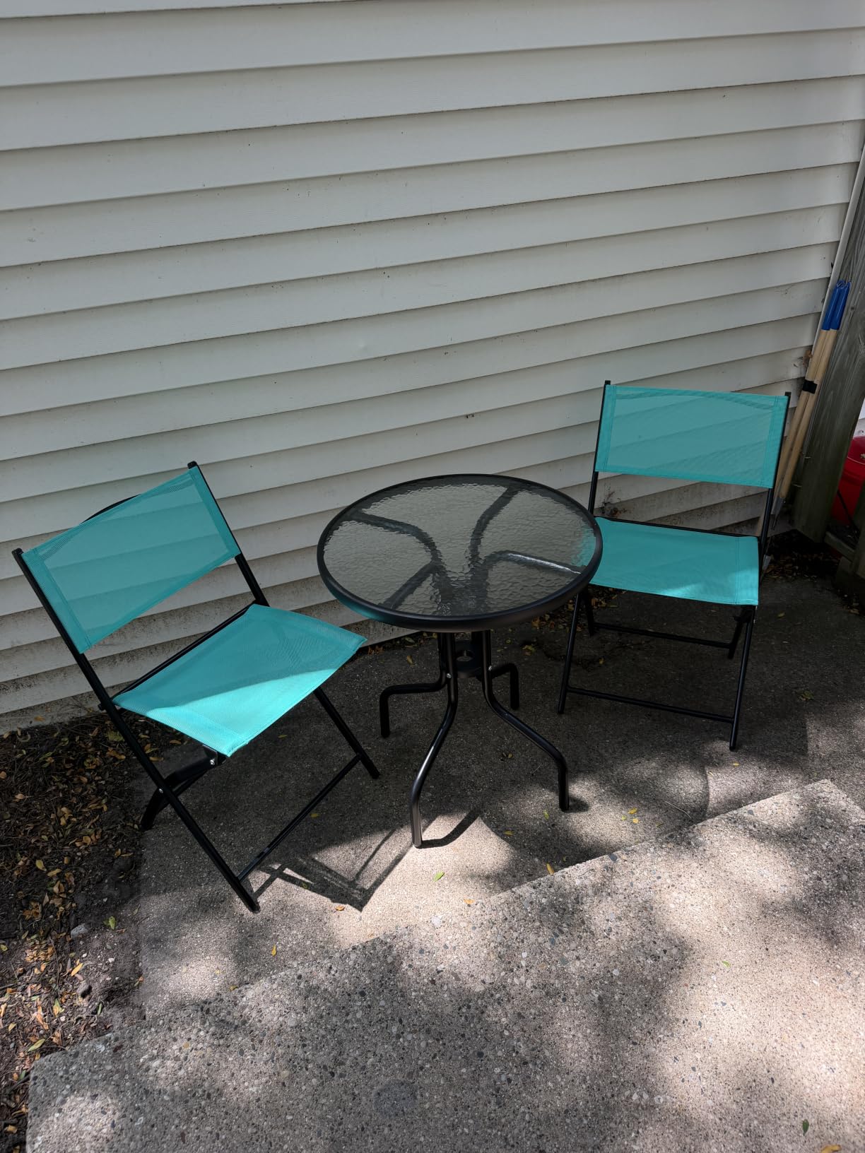 Best Choice Products 3-Piece Patio Bistro Dining Furniture Set w/Textured Glass Tabletop, 2 Steel Folding Chairs, Polyester Fabric - Brown customer photo 2