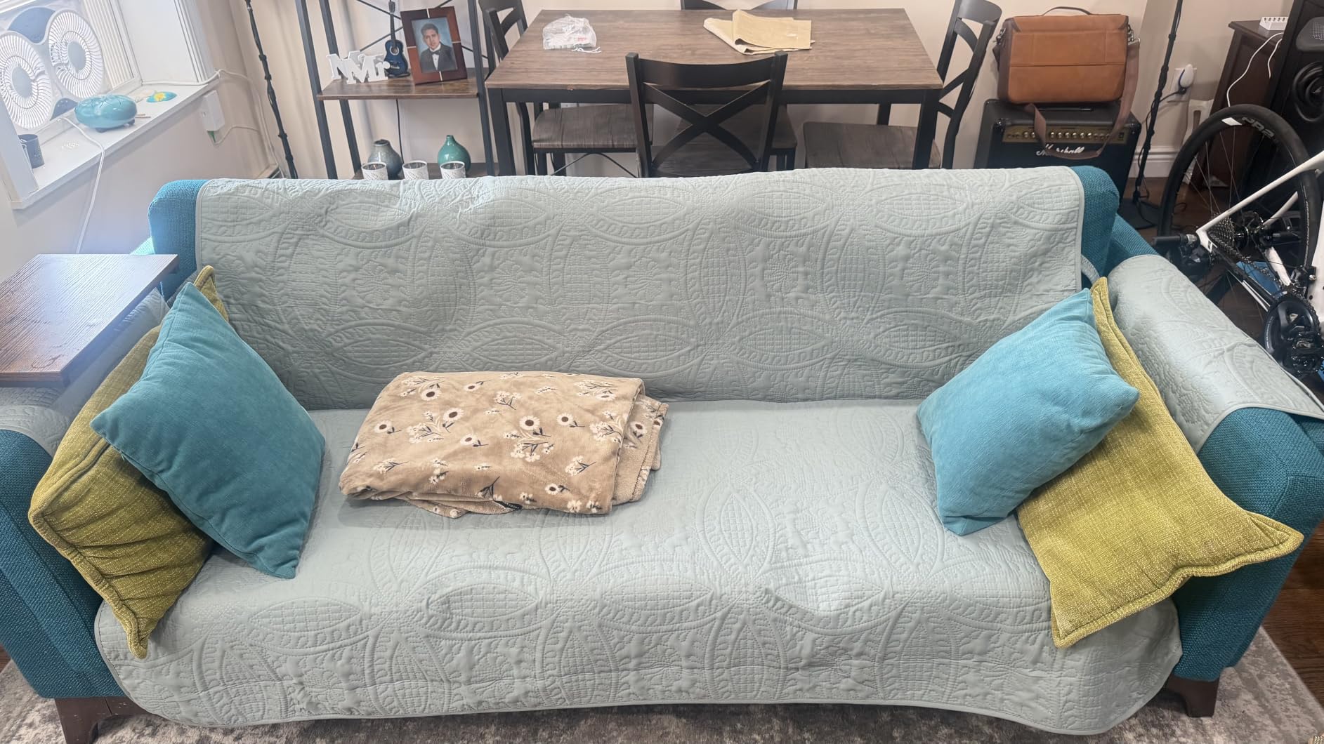 Quilted Beige Sofa Slipcovers with Pockets, Anti-Slip Medallion Couch Covers for Sofa, Couch Cover for Dogs Cats Water-Repellent Machine Washable Sofa Cover (Large Sofa 68