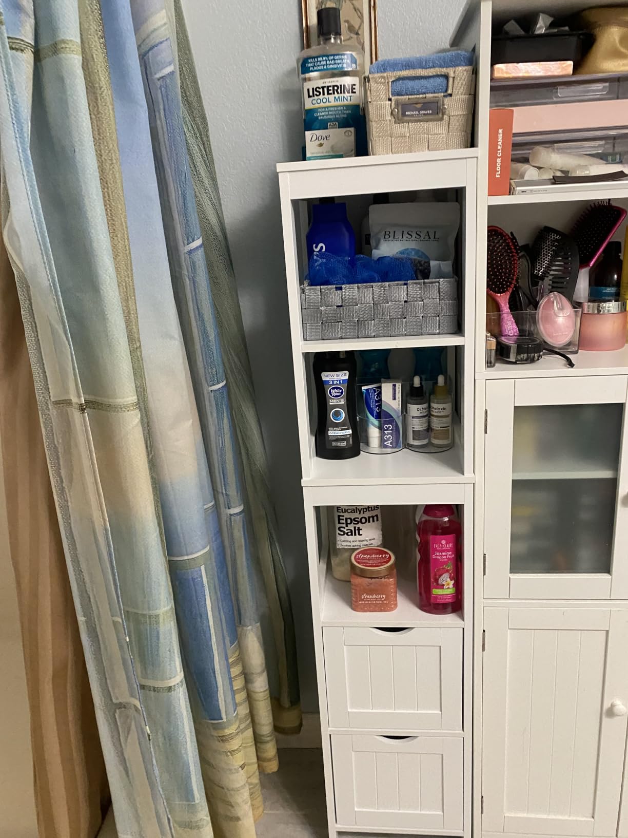 VASAGLE Storage Cabinet, Storage Organizer Rack Stand for Bathroom, Living Room, Multifunctional Corner Unit, 2 Drawers, 35 Inches in Height, Forest Green UBBC042C01 customer photo 2