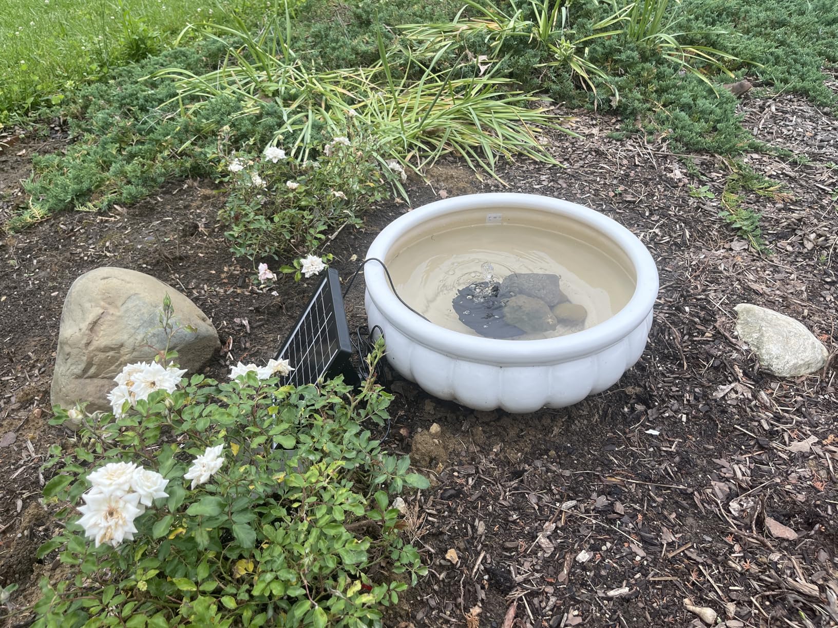 POPOSOAP 6.5W Solar Fountain Pump for Bird Bath Built-in 3000mAh Battery Backup, DIY Solar Water Fountain with Double-Layer Nozzles & Dry-Run Protection 5Ft Tubing for Ponds, Bird Bath, Water Features customer photo 2