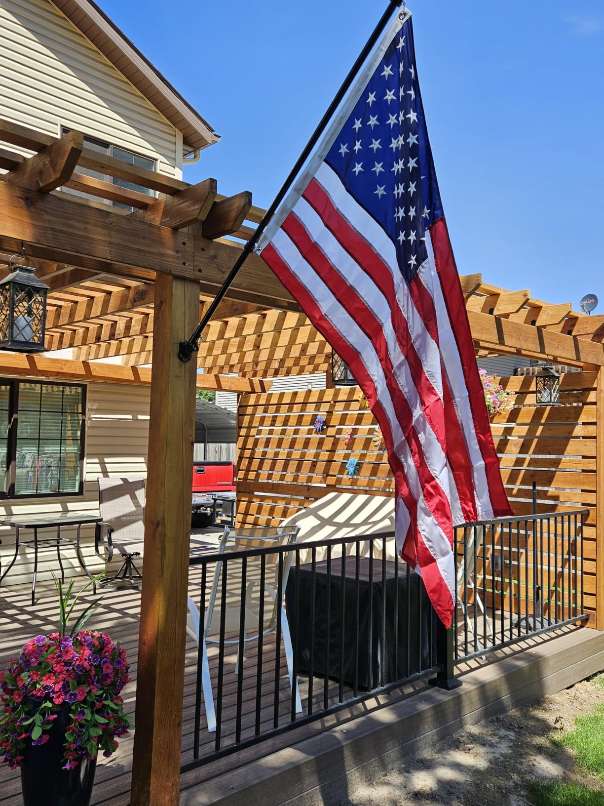 Anovo Flag Pole Kit- Stainless Steel 6 FT Flag Poles with 1 Inch Metal 360° Rotating Flag Pole Rings Clip, Two-Position Flag Pole Holder Brackets Mounting for Outside House Outdoor Porch (6 FT-Sliver) customer photo 2