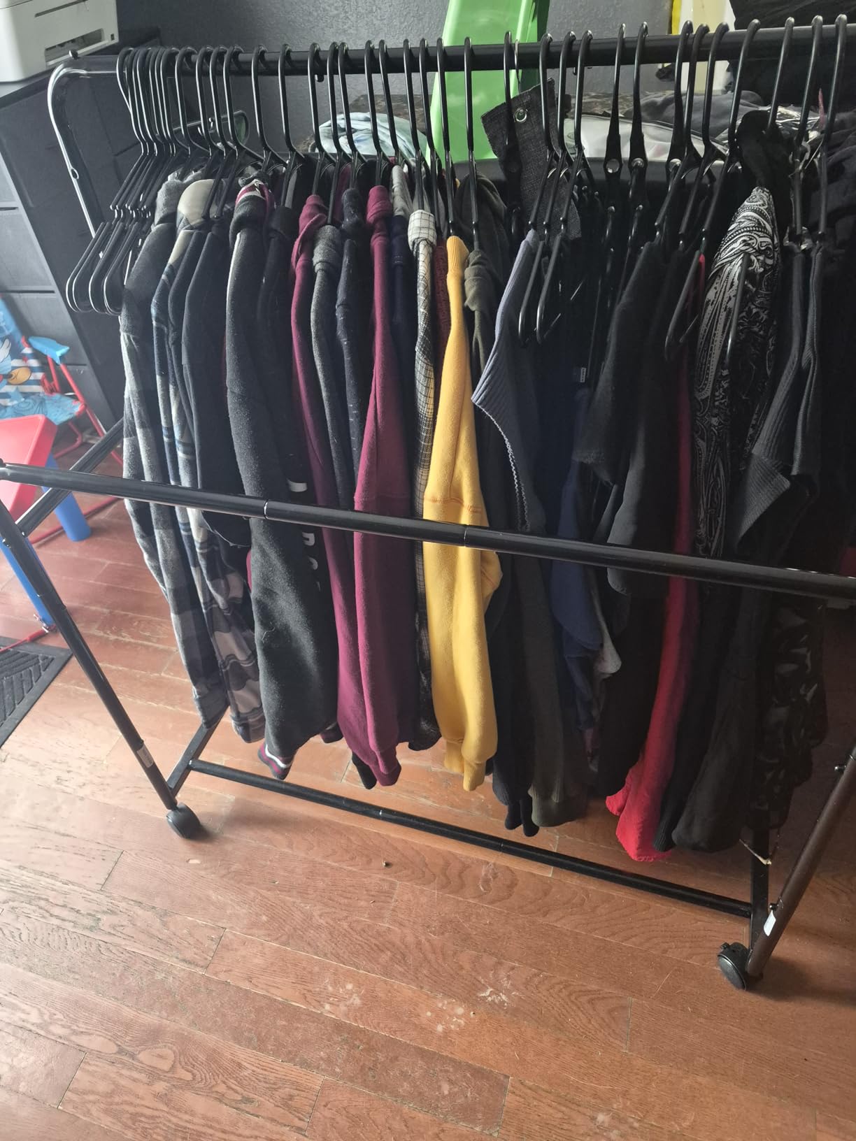 Simple Trending Clothing Clothes Rack, Double Rod Garment Rack, Black | Portable Closet with Bottom Shelf, Anti-Slip Stoppers, 360° Lockable Wheels, Multiple Uses, Bedroom, Laundry Room customer photo 2