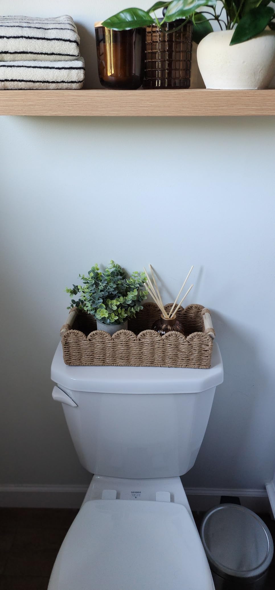 CubesLand Paper Rope Scalloped Edge Toilet Paper Storage Basket, Small Living Room, Bedroom Decor Baskets for Over Toilet Storage Shelf, End Table, Shelves and More, with 2 Wooden Handle, Neutral customer photo 1
