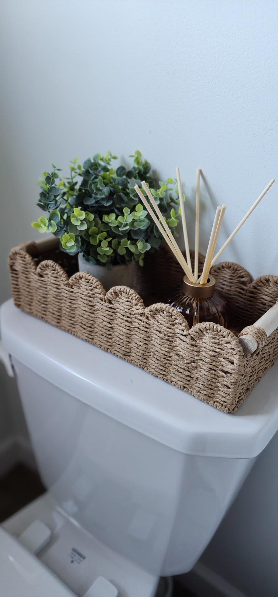 CubesLand Paper Rope Scalloped Edge Toilet Paper Storage Basket, Small Living Room, Bedroom Decor Baskets for Over Toilet Storage Shelf, End Table, Shelves and More, with 2 Wooden Handle, Neutral customer photo 2