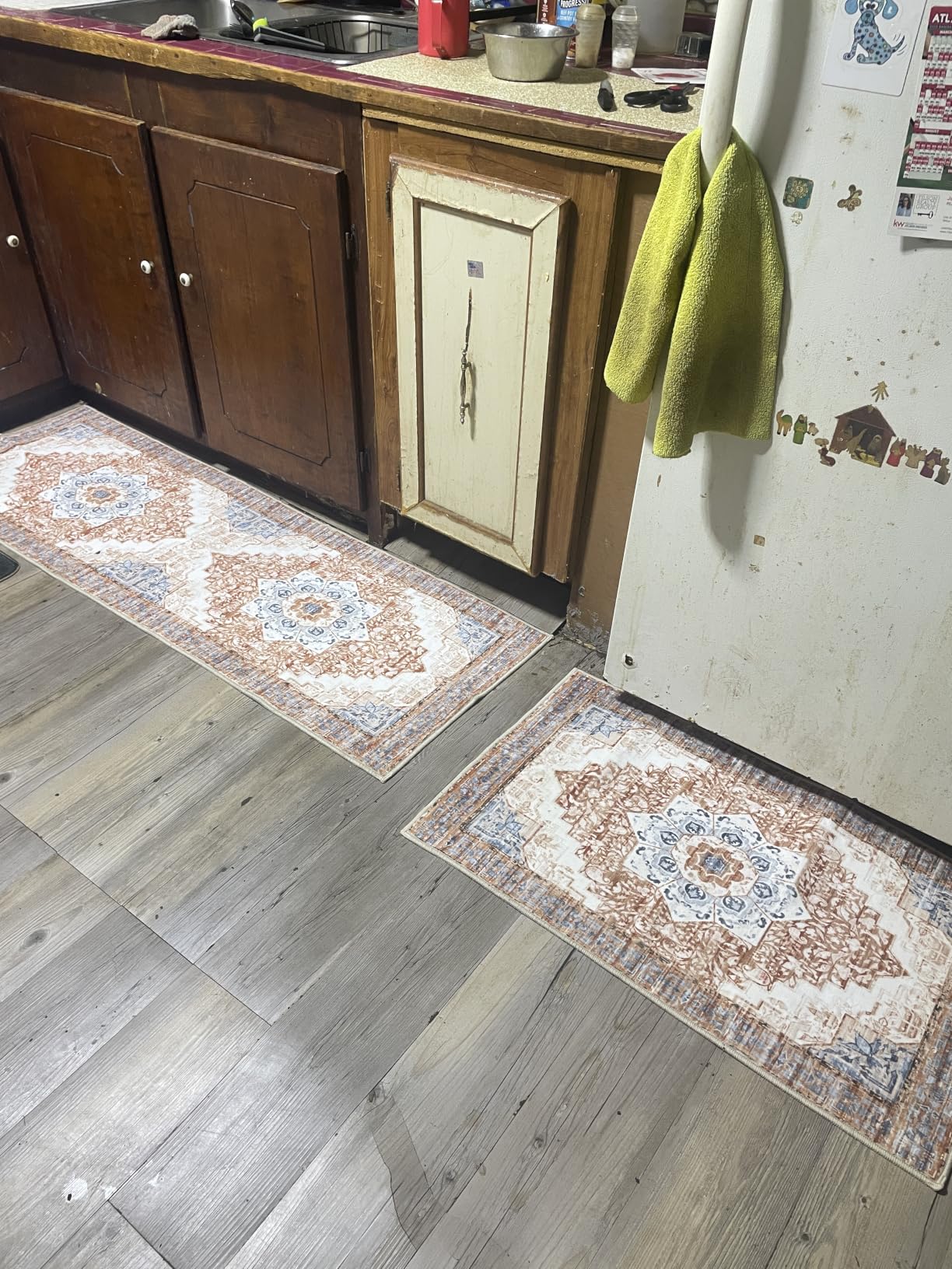 100% Non Slip Kitchen Rugs Sets of 3 Washable Boho Kitchen Mats for Floor Vintage Farmhouse Kitchen Rug Soft Runner Rug for Hallway, Laundry Room, Indoor Entryway, Brown customer photo 1