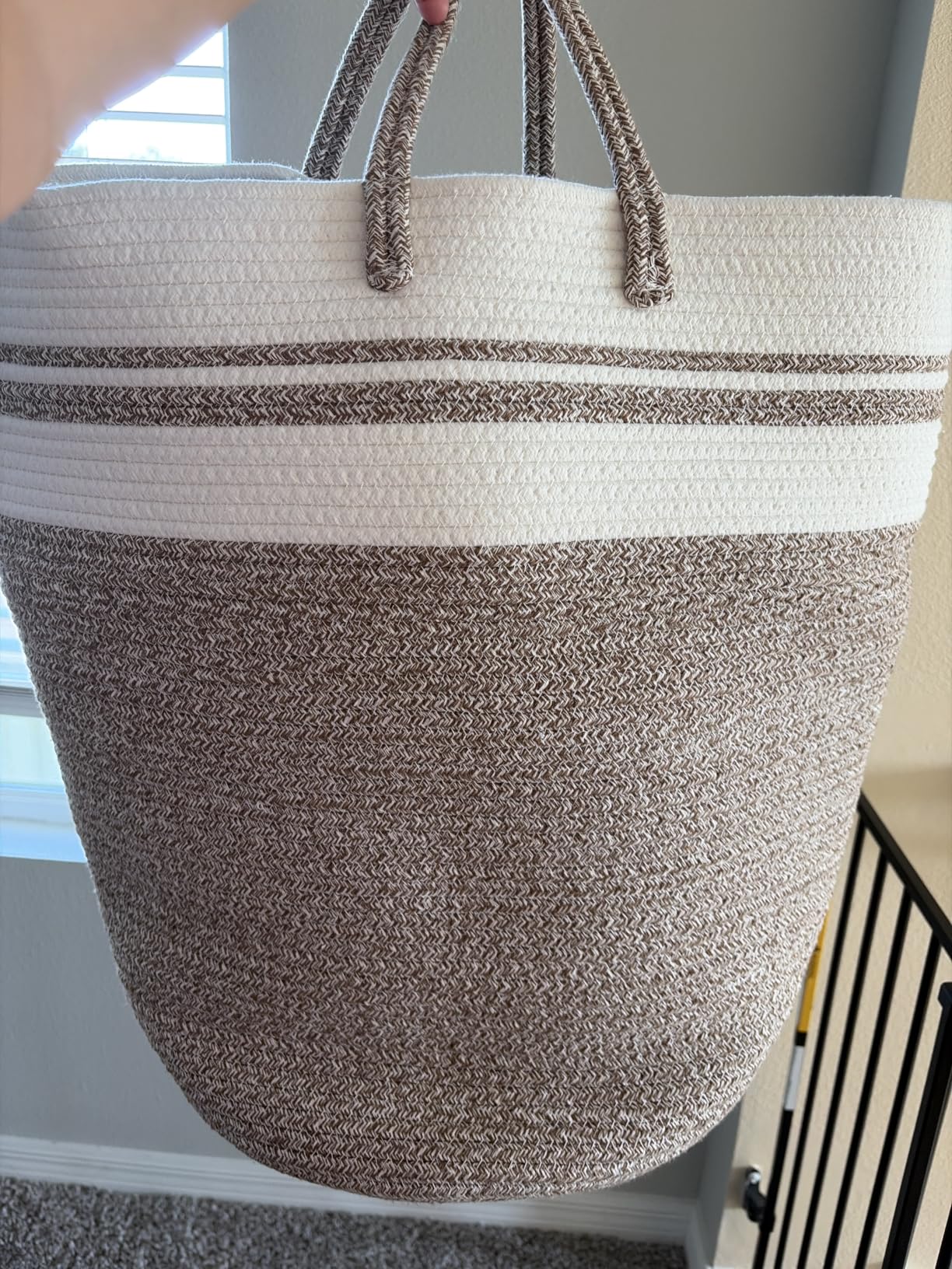 JMvicyroam Large Woven Laundry Basket Hamper,60L Cotton Rope Storage Bin for Blankets,Toys and Clothes,Decorative Tall Nursery Hamper for Living Room,Baby Nursery,Bathroom and Bedroom,Brown customer photo 1