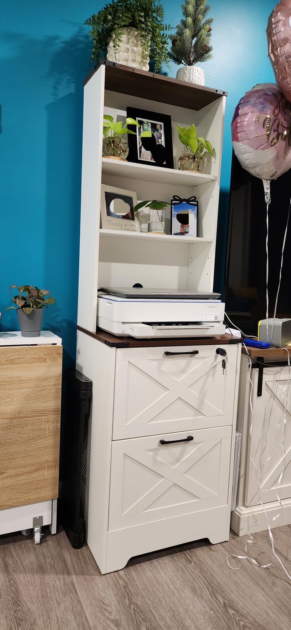 SEDETA 2 Drawer File Cabinet with Lock, Wood Filing Cabinet fits Letter, Legal, A4 Size, Hanging File Folders, Farmhouse File Cabinets for Home Office with Adjustable Storage Shelf, White customer photo 1