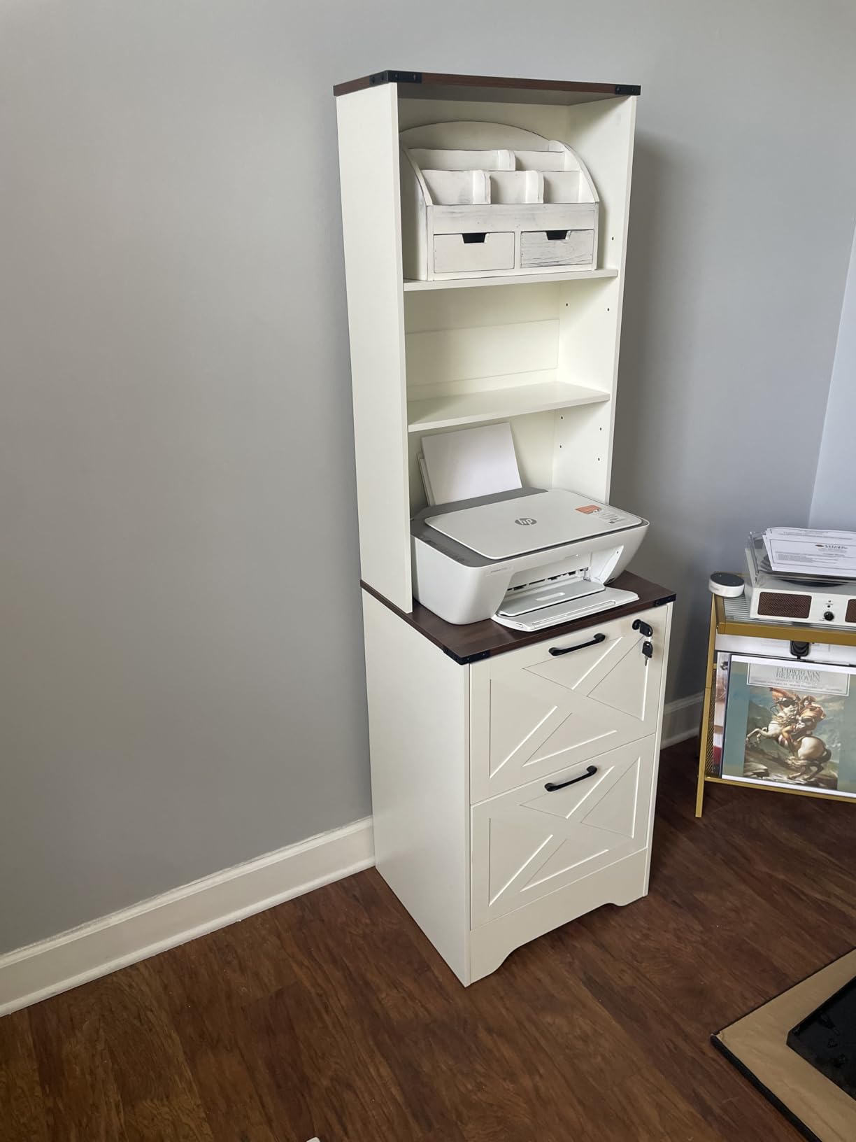SEDETA 2 Drawer File Cabinet with Lock, Wood Filing Cabinet fits Letter, Legal, A4 Size, Hanging File Folders, Farmhouse File Cabinets for Home Office with Adjustable Storage Shelf, White customer photo 2