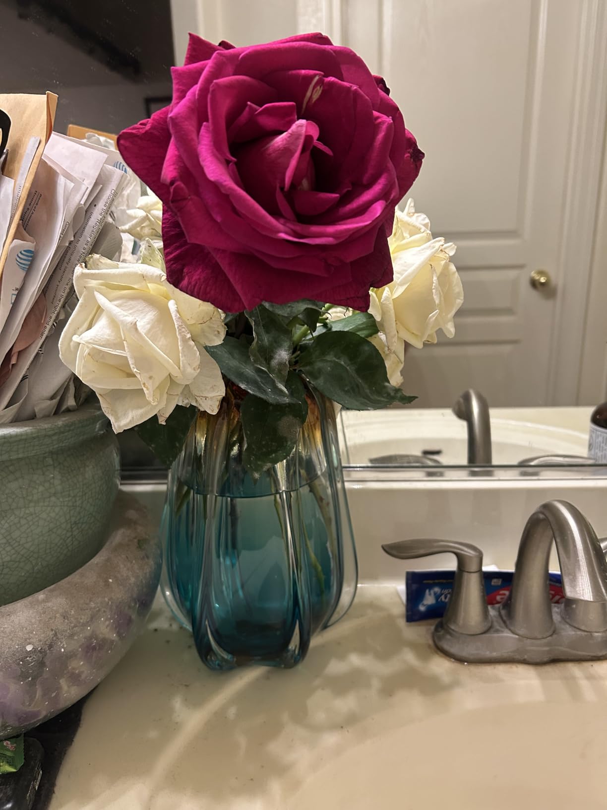 Hand Blown Glass Flower vases, Unique Glass vases, Wide Mouth vases, Small Modern Art Deco Glass vases for Home Living Room, Office, Table centerpieces, Bookshelves and Wedding Decorations customer photo 1