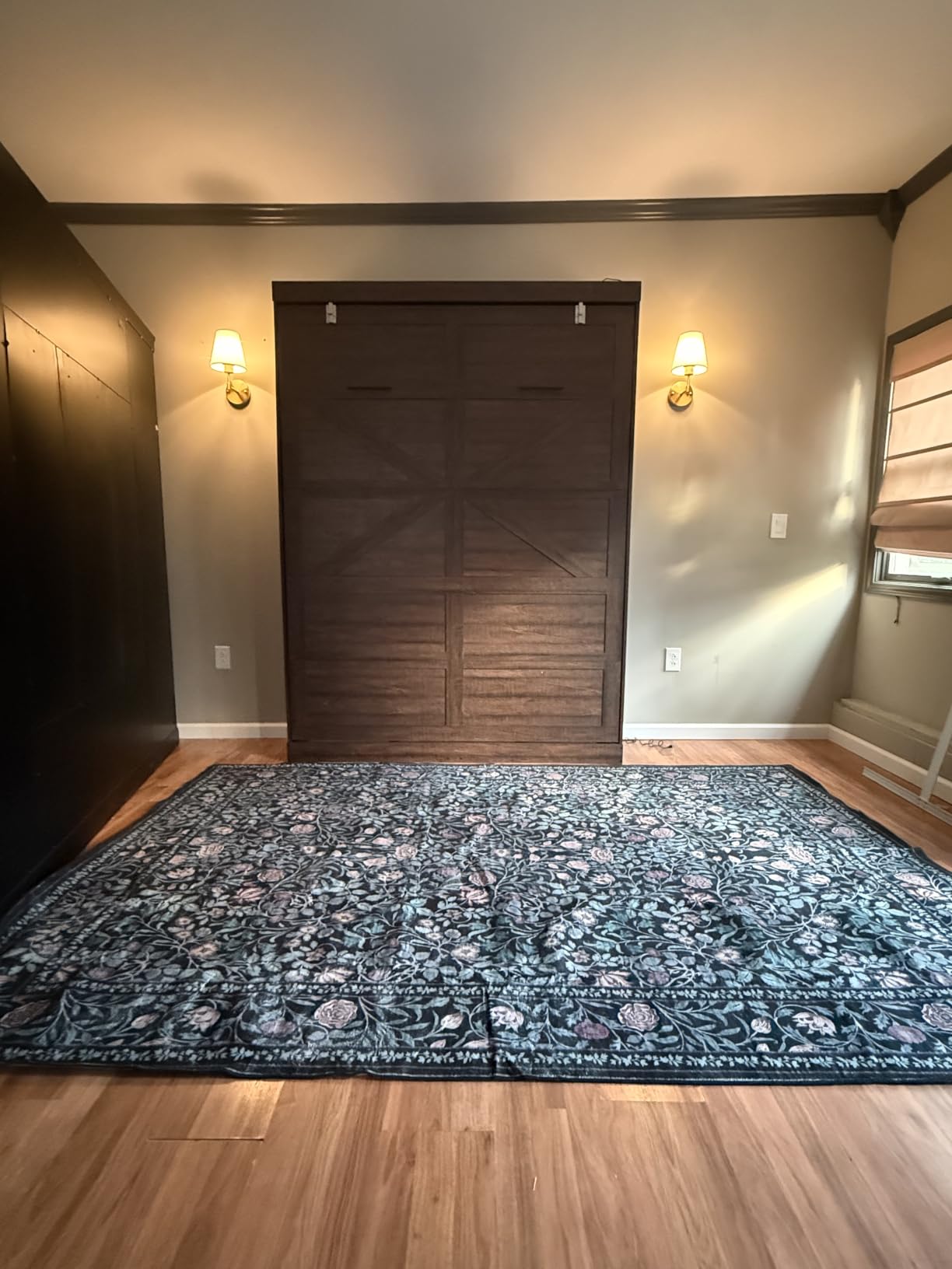 Hlivelood Queen Size Murphy Bed with 2 LED Lights, Farmhouse Wood Hidden Foldable Wall Bed Frame w/Gas Struts, Storage Bed Cabinet for Bedroom, Office, Space-Saving, No Box Spring Needed, Rustic White customer photo 2