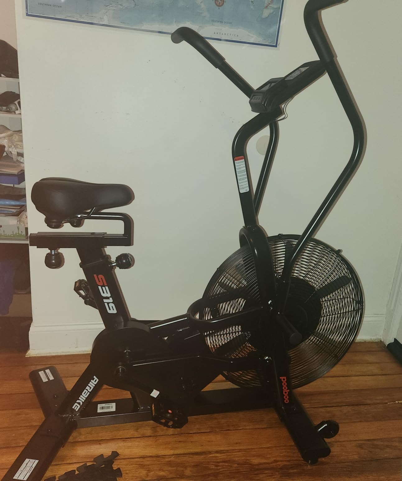 pooboo Air-Resistance Exercise Fan Bike, Air Bike with Dual Acction Handlebars&Dual-Layer Transmission System, Stationary Bike with APP Connection for Home Gym HIIT Cardio Full Body Workout customer photo 2