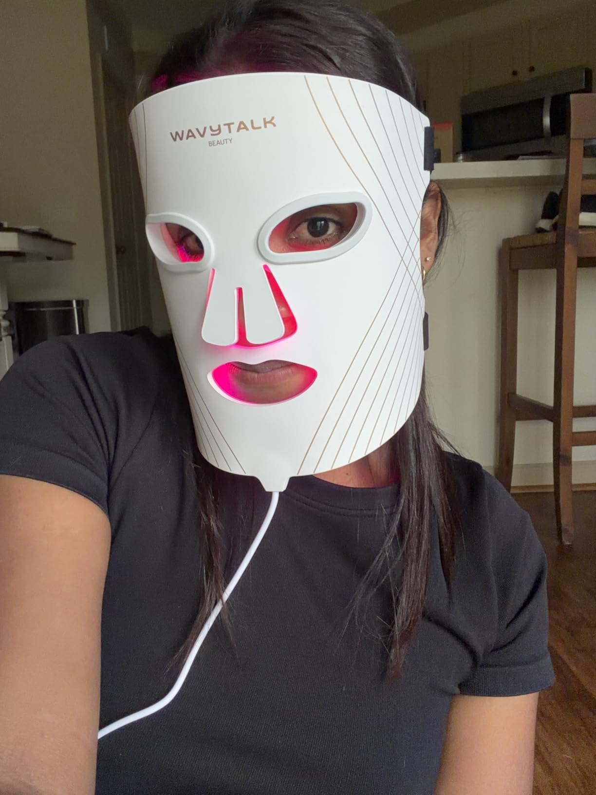 Wavytalk Red Light Therapy Mask for Face, Glow Time LED Face Mask Light Therapy for Anti-Fine Line, Acne, Skin Rejuvenation with Red, Near-Infrared Light, Blue and Amber Light Therapy (White) customer photo 1