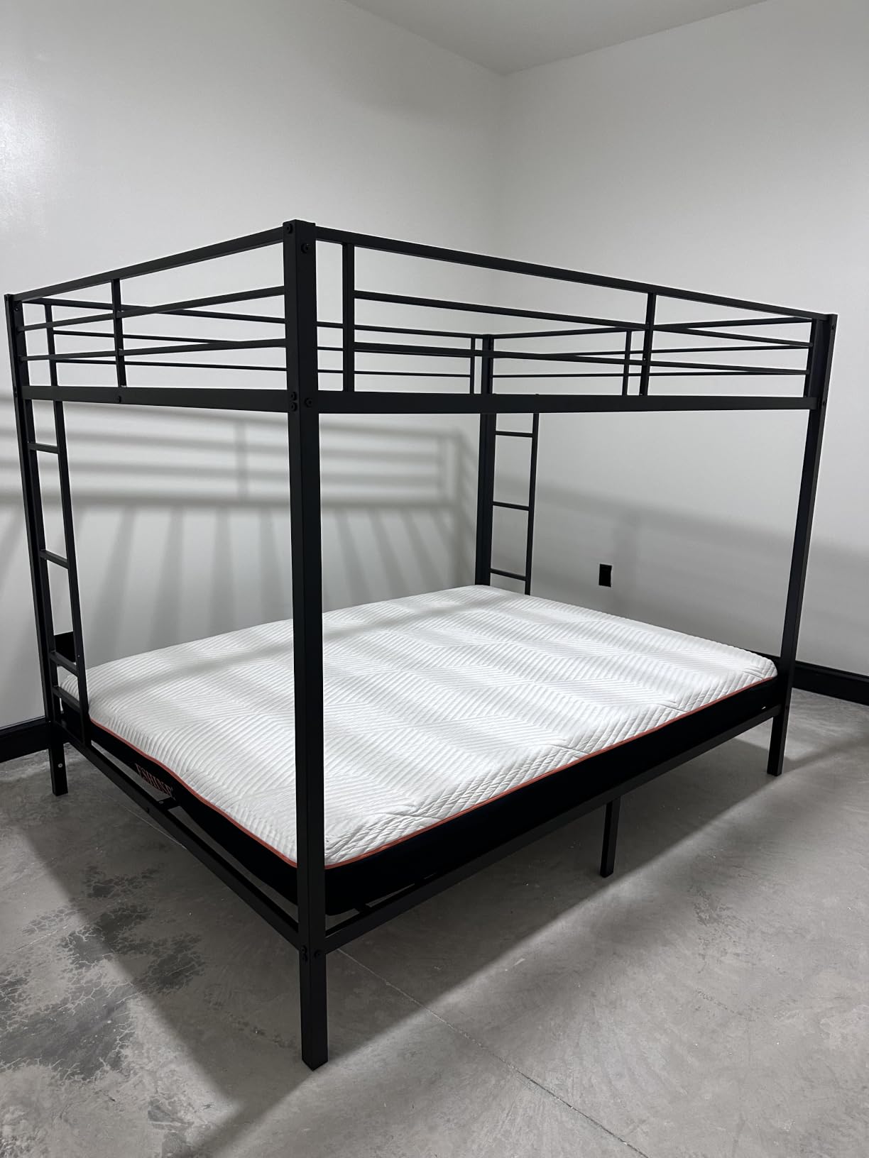 Queen Over Queen Bunk Bed Frame, Heavy Duty Metal Loft Bed for Adults/Teens, 400/600LB Capacity w/Ladder & Guardrail, Noise-Free Steel Slats, No Box Spring Required, Black customer photo 1