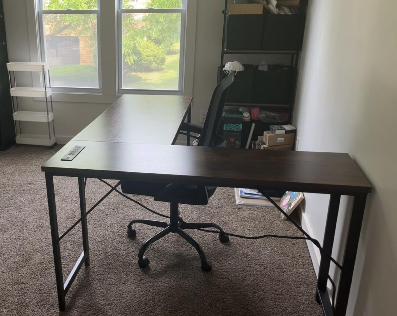 Huuger 63 Inch L Shaped Desk with Power Outlets and USB-C Port, 0.95 Inch Thicker Desktop, Reversible Computer Desk, Larger Office Corner Gaming Desk, Metal Frame, for Home Office, Study, Rustic Brown customer photo 1
