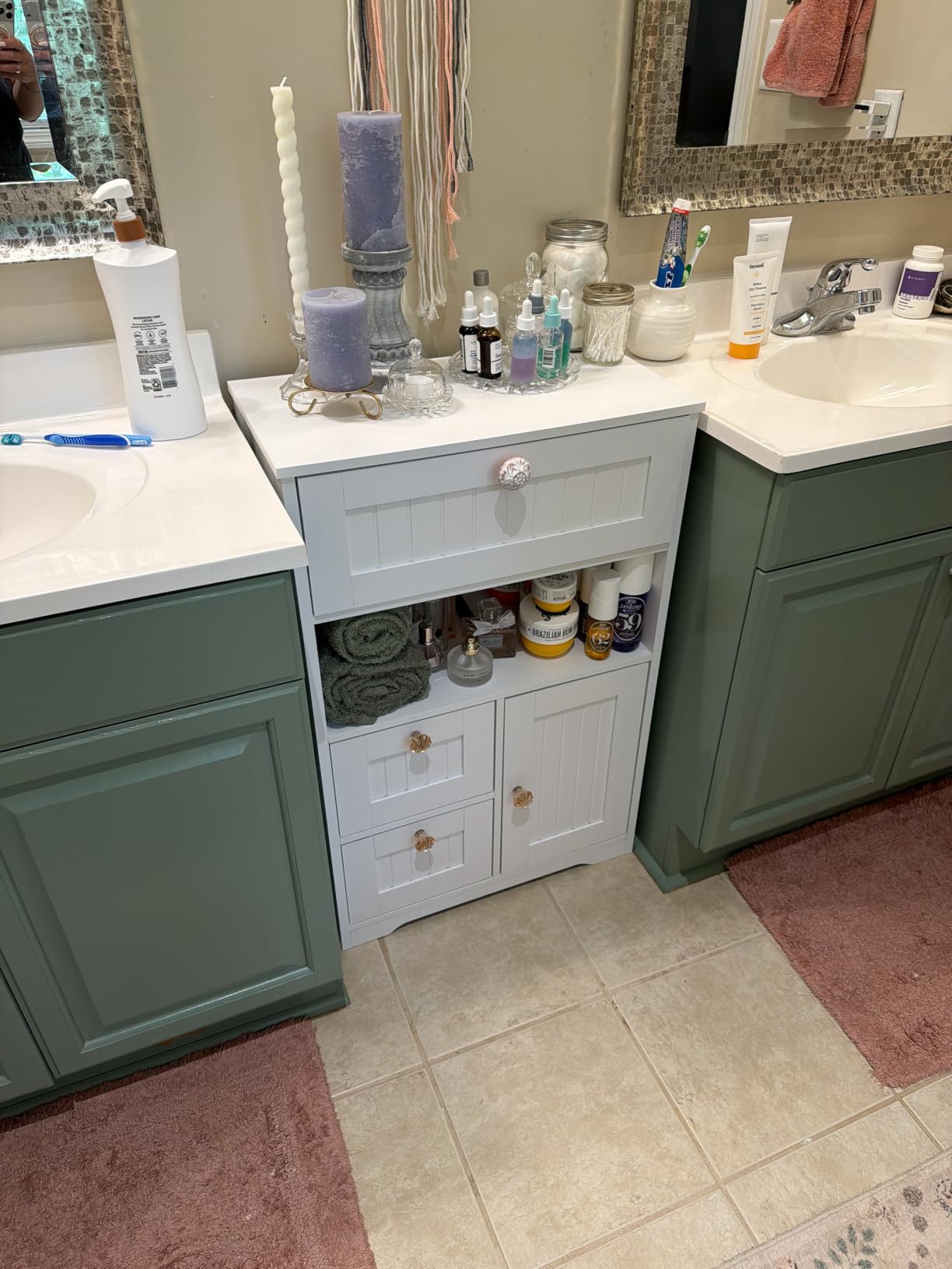 GRUSIGN Bathroom Cabinet, Modern Bathroom Floor Storage Cabinet Organizer with 1 Door and 3 Drawers, Freestanding Cupboard for Kitchen/Living Room Use customer photo 1