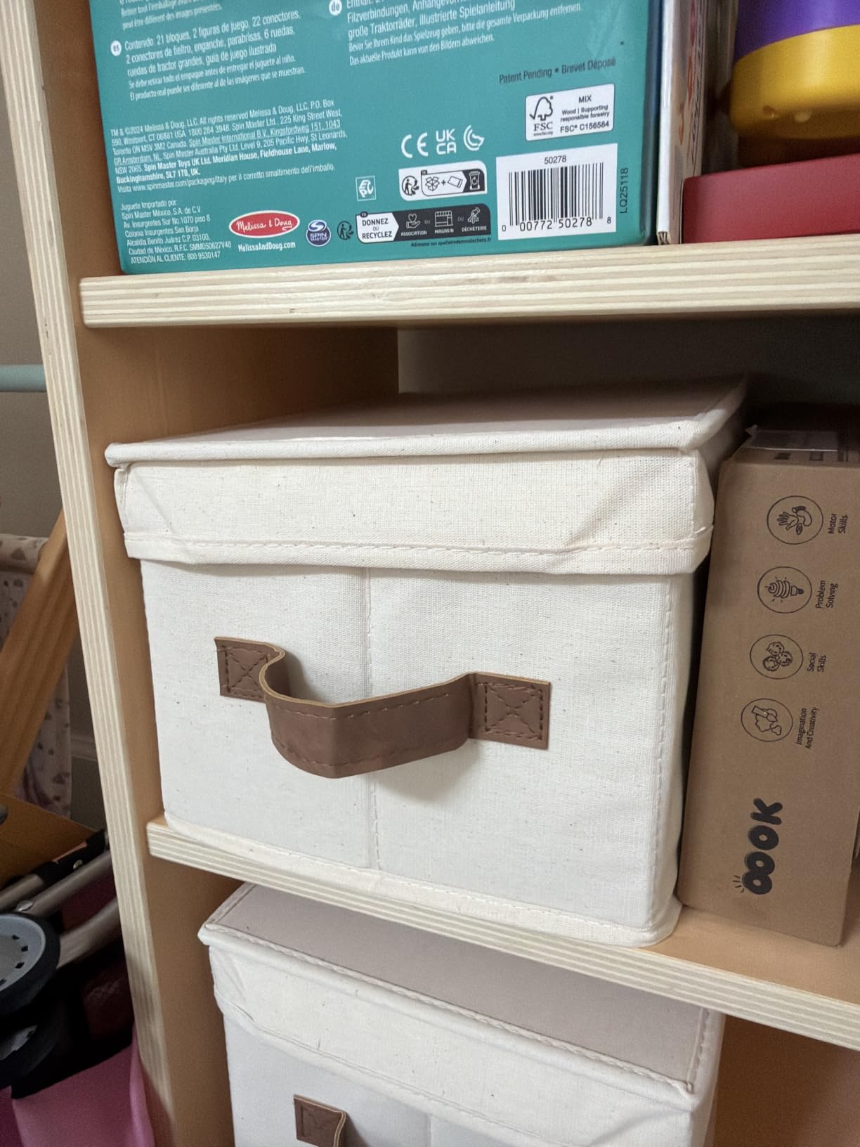 StorageWorks Fabric Storage Bins with Lids, Decorative Storage Bins with PU Handles, Foldable Storage Baskets for Closet, Shelves, Stackable and Sturdy Organization, Brown and Beige, Large, 3-Pack customer photo 2