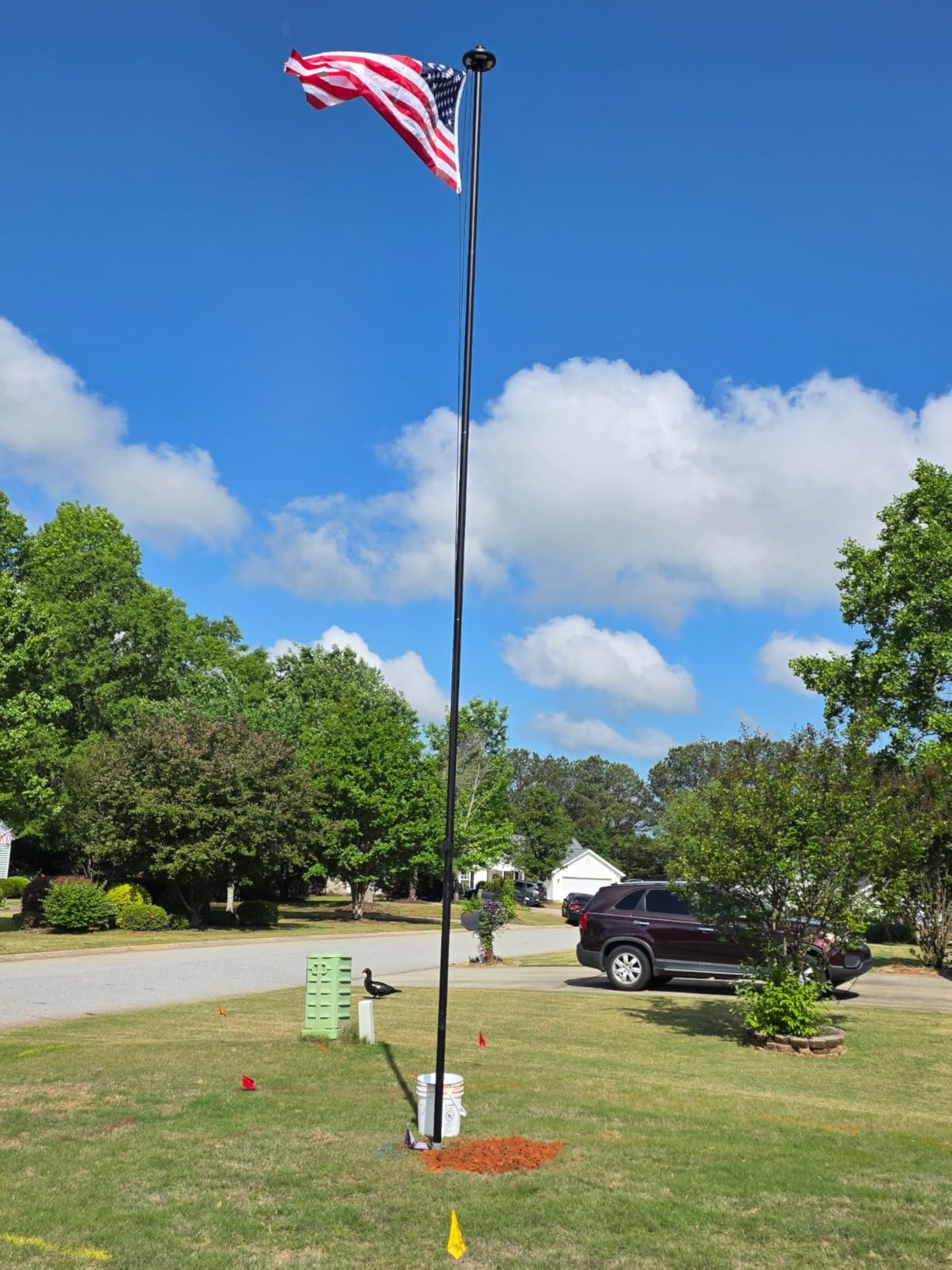 25FT Heavy Duty Flag Pole with Solar Light for Outside House, Thickened 12-Gauge 50 KSI / 100 HBW High-Strength Aluminum, 128-LED Light & an Embroidered Flag, In Ground Flag Pole for Residential Use customer photo 2