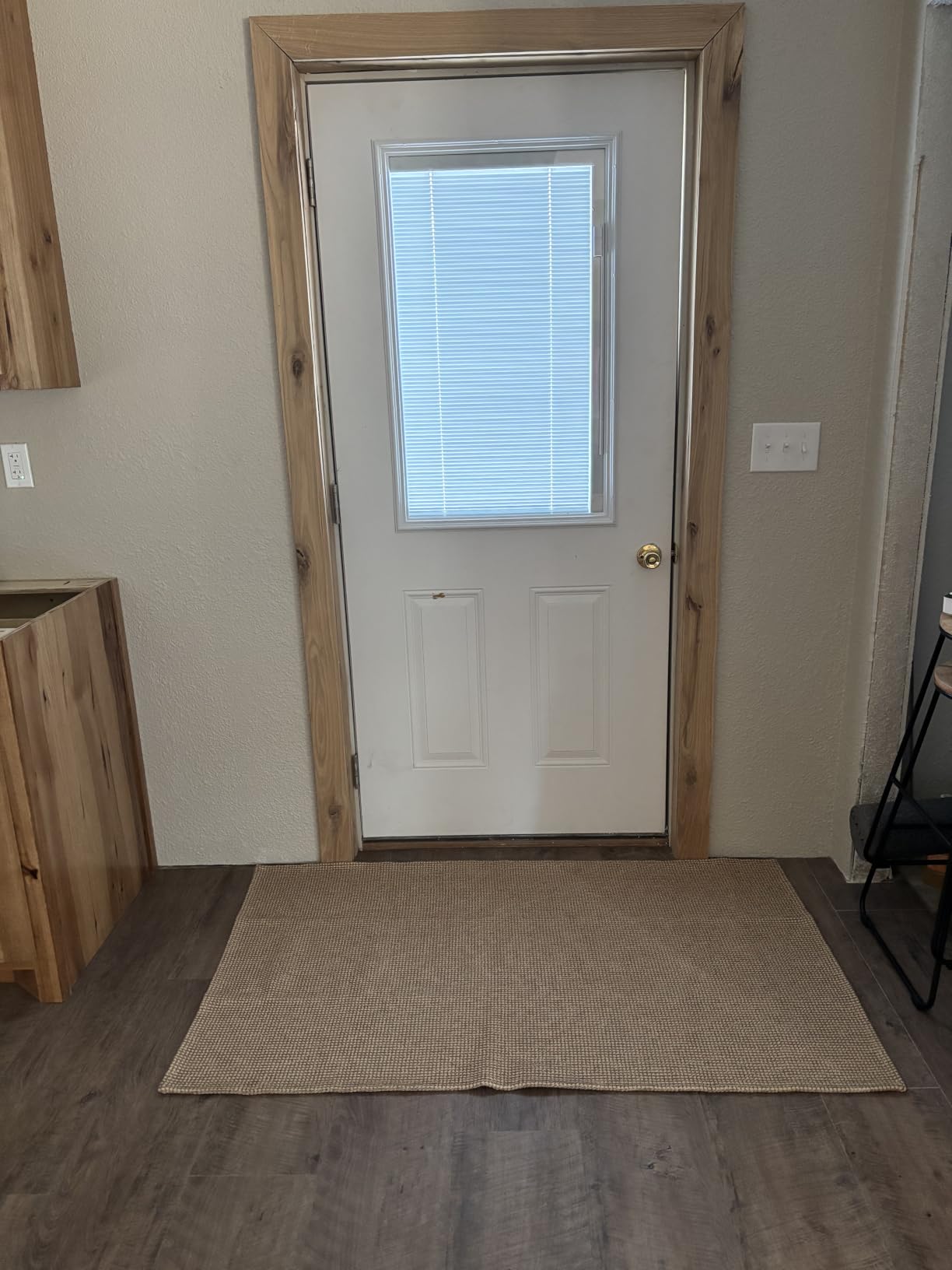 KOZYFLY Rugs for Entryway 3x5 ft Washable Area Rug Non Slip Rubber Backed Entry Rug Woven Indoor Door Mat Cotton Kitchen Rugs for Entryway, Foyer, Backdoor, Ivory/Camel/Brown customer photo 2
