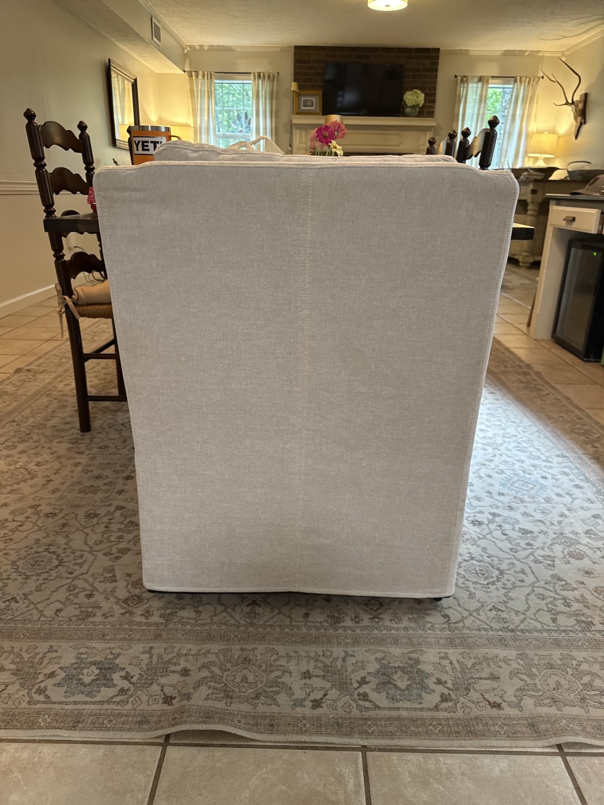 VKNOW Upholstered Dining Chairs Set of 2, Dining Room Chairs with Casters | Modern Rolling Dining Chairs with Armrest, Soft Chenille Fabric, Washable Cover, Easy Assembly, Living Room, Bedroom, Cream customer photo 2