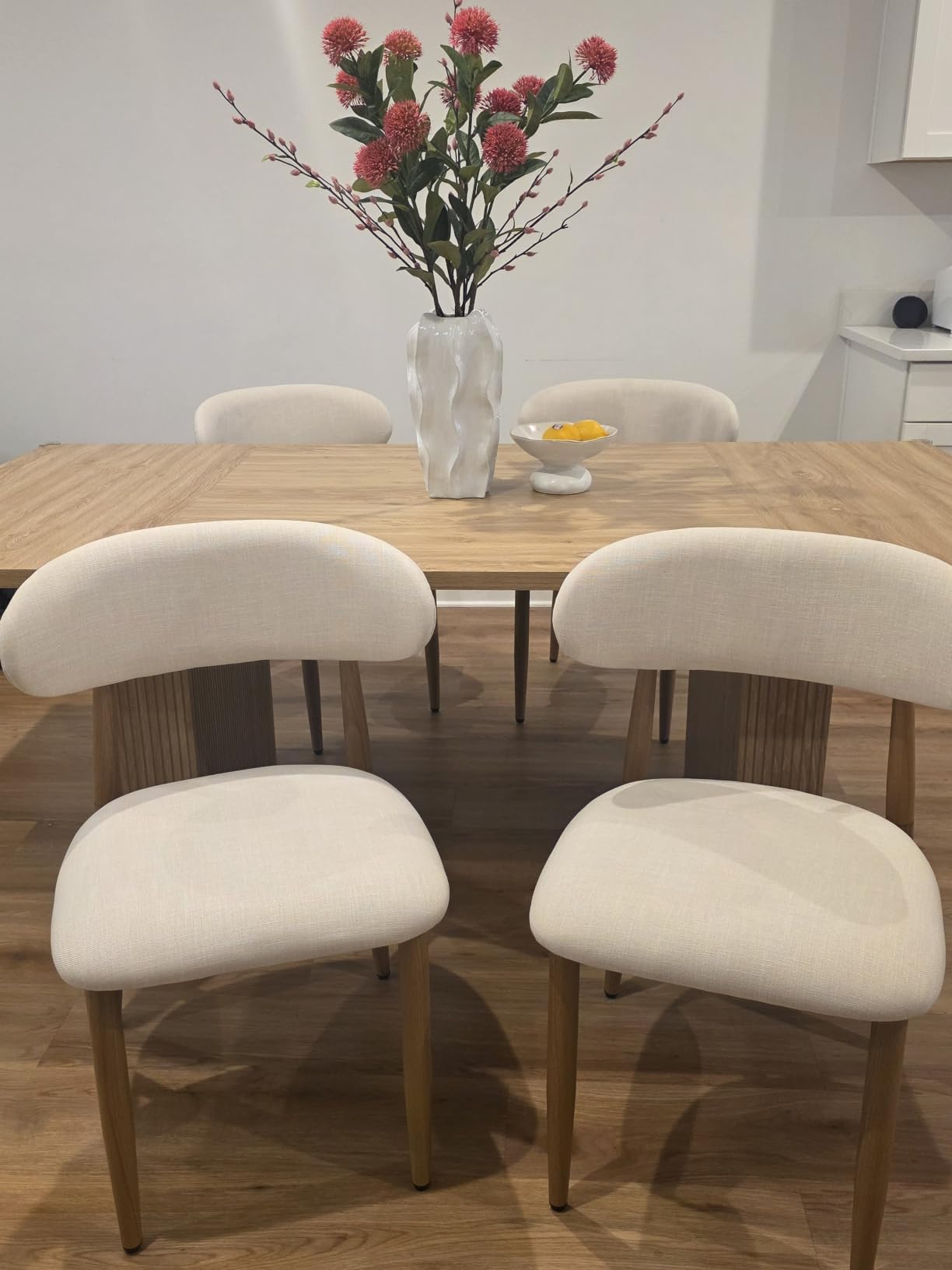 UVV Dining Chairs Set of 4, Metal Kitchen Chairs with Modern Fabric Upholstered for Dining Room, Beige customer photo 1