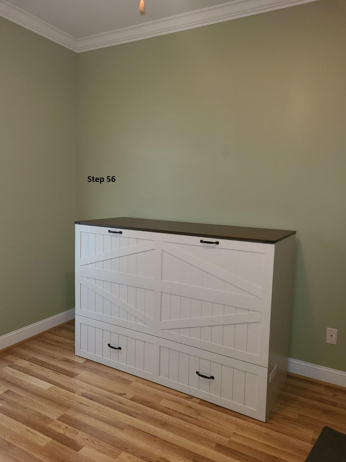Full Murphy Bed with Storage & Charging Station, Farmhouse Murphy Cabinet Bed with Large Drawer, Hideaway Foldable Platform Bed for Guest Room, Bedroom, Home Office, Mattress Not Included, White customer photo 2