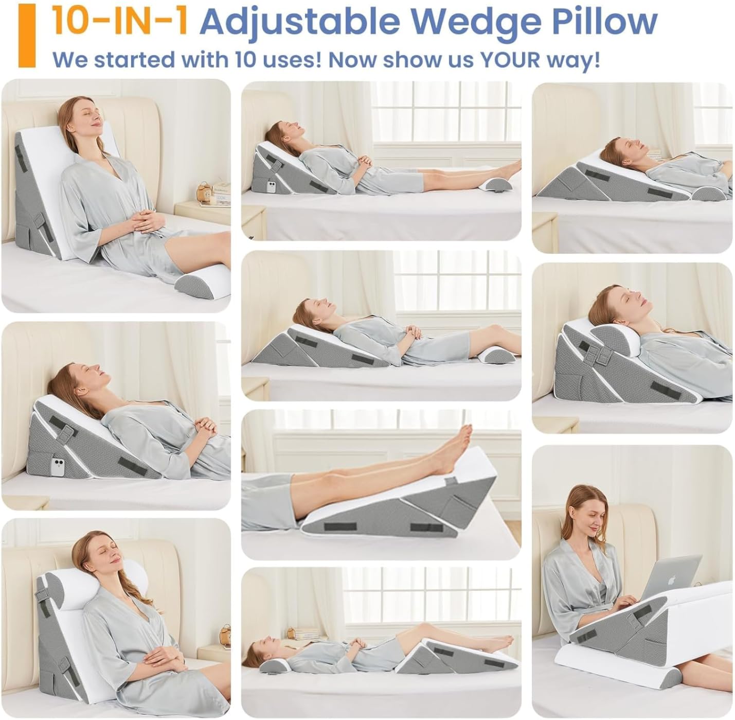 Sasttie Adjustable Wedge Pillow Set for After Surgery, Dark Grey & White | Bed Wedge Pillow Headboard with Memory Foam Neck Cushion, for Acid Reflux, Sleeping, Neck & Back Support customer photo 1