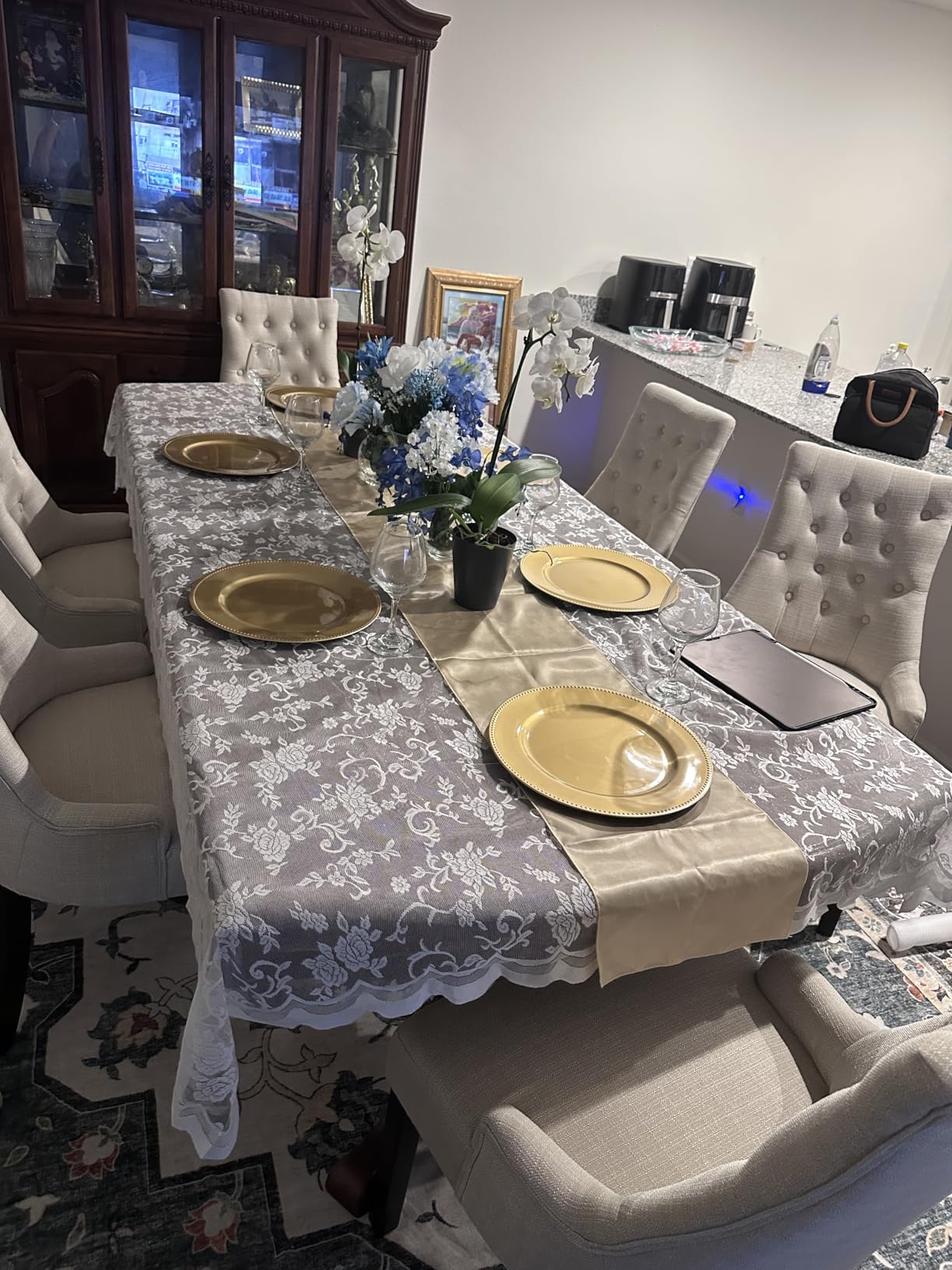 COLAMY Fabric Side Dining Chairs Set of 4, Wingback Upholstered Dining Room Chairs with Tufted Button, Living Room Chairs for Home Kitchen, Beige customer photo 2