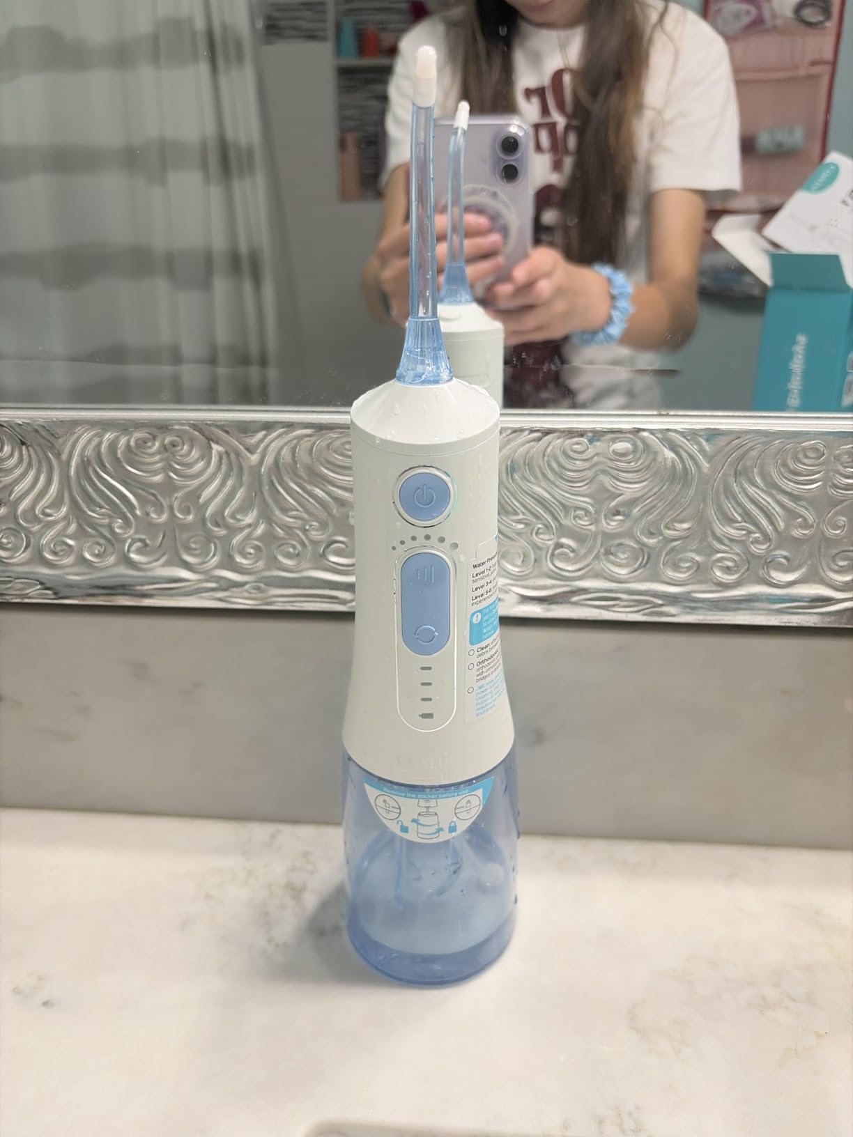 COSLUS ADA Accepted C51 Water Dental Flosser for Teeth, 3 Modes 6 Pressure | Water Dental Pick for Orthodontic, Braces, Sensitive Gums, Multiple Users, Compact for Travel Built-in Nozzle Storage, White customer photo 1