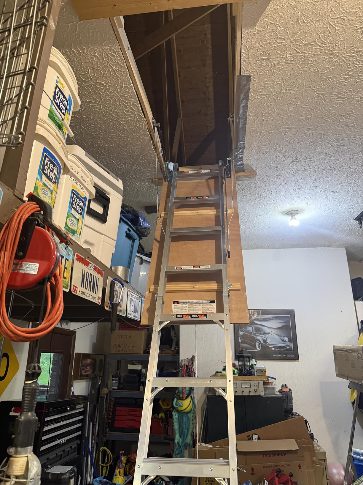Vantic 10 Foot Aluminum Attic Ladder Pull Down System, Drop Down Ladder Stairs for Attic Access, Foldable Loft Ladder for 22.5
