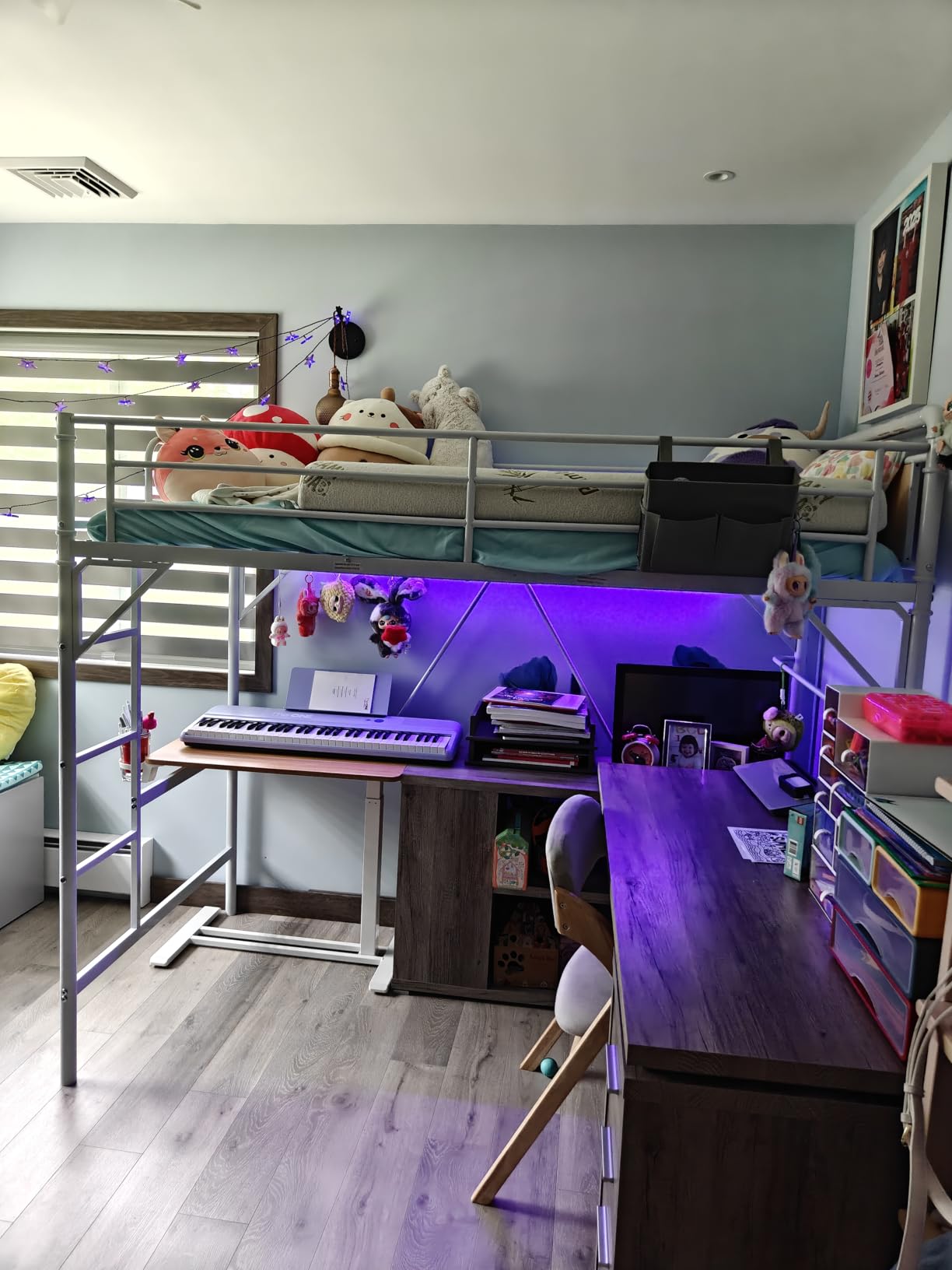 Twin Size Loft Bed with LED Lights and Charging Station, Industrial Heavy Duty Metal Loft Bed Frame with Ladder and Guardrail for Kids Adults, Small Space Saving Design for Bedroom Dorm, Vintage Brown customer photo 1