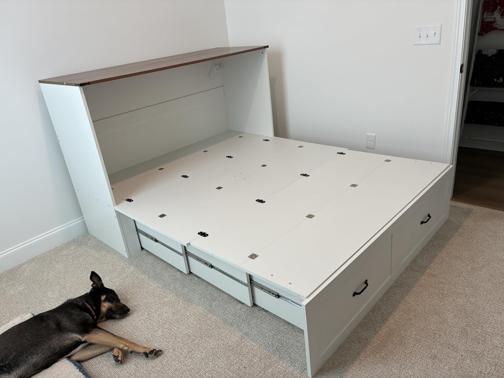 KCGKCG Full Size Murphy Bed with Storage & Charging Station, Murphy Cabinet Bed with Drawer for Guest Bedroom, Living Room, Office or Small Room, Full Foldable Platform Bed (White, Full) customer photo 1