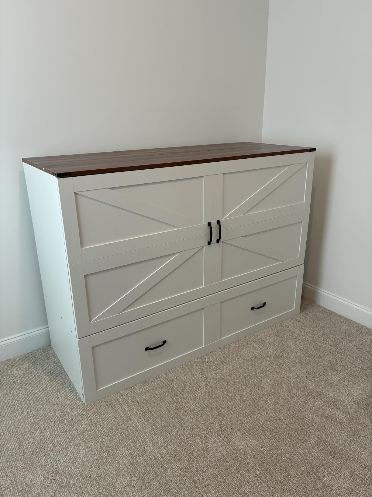KCGKCG Full Size Murphy Bed with Storage & Charging Station, Murphy Cabinet Bed with Drawer for Guest Bedroom, Living Room, Office or Small Room, Full Foldable Platform Bed (White, Full) customer photo 2
