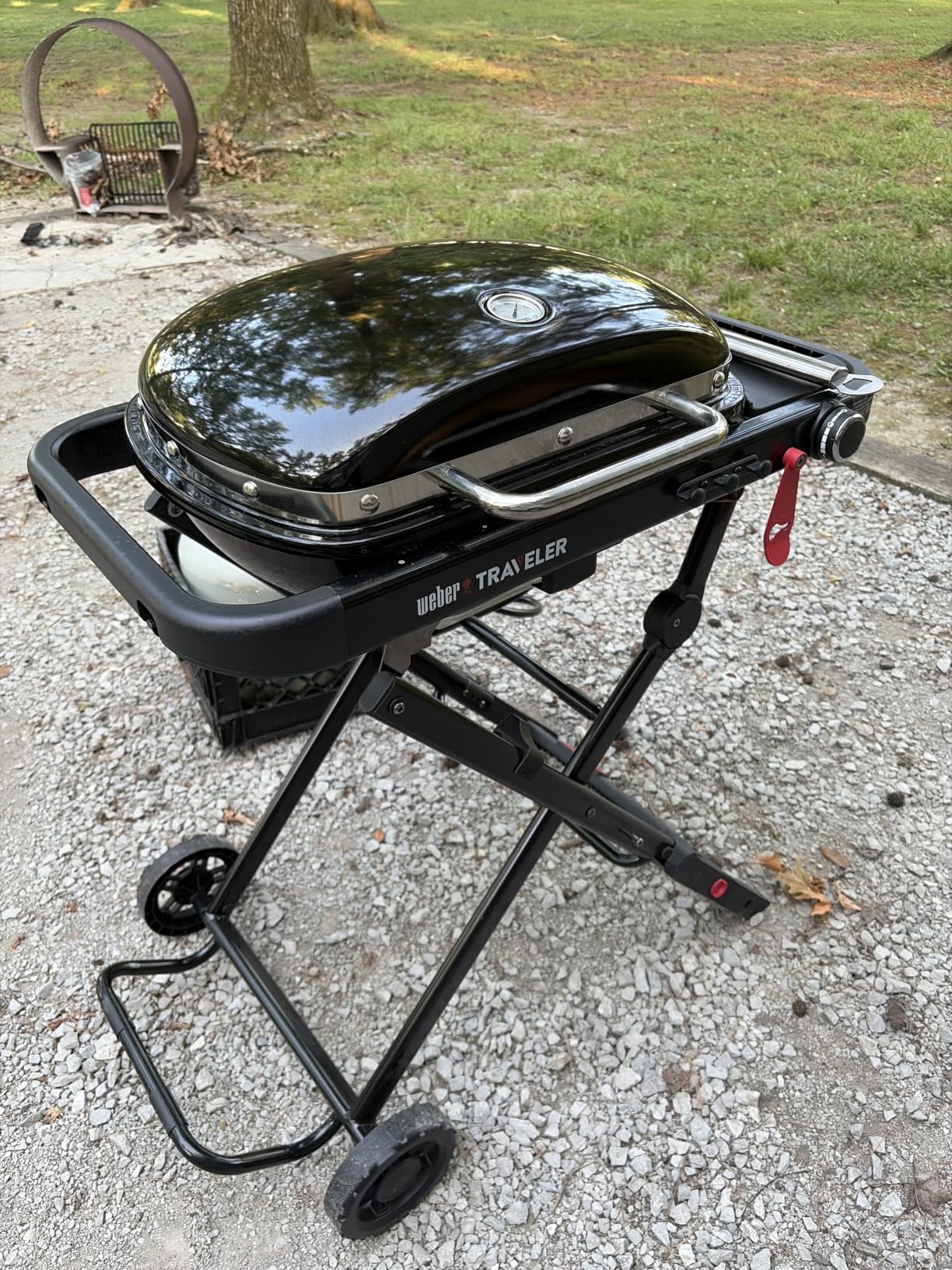 Weber Traveler Compact Portable Gas Grill (Liquid Propane) for Outdoor Cooking - Black, Porcelain-Enameled Lid, Side Table, Folding Portable Grill with Wheels for Camping, Tailgating & Travel customer photo 1