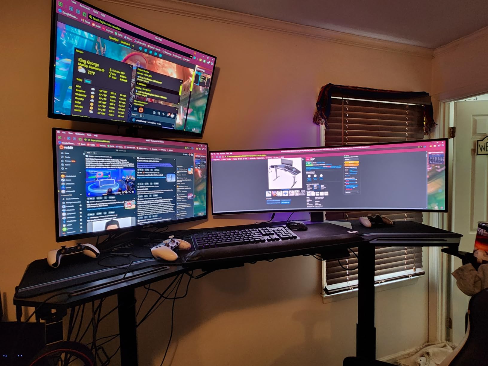 EUREKA ERGONOMIC Aero 55 Inch W Shaped Electric Standing Desk, Height Adjustable Computer Gaming Desk with LED Monitor Shelf, Mouse Pad, Headphone Hook, Cup Holder, Carbon Black customer photo 2